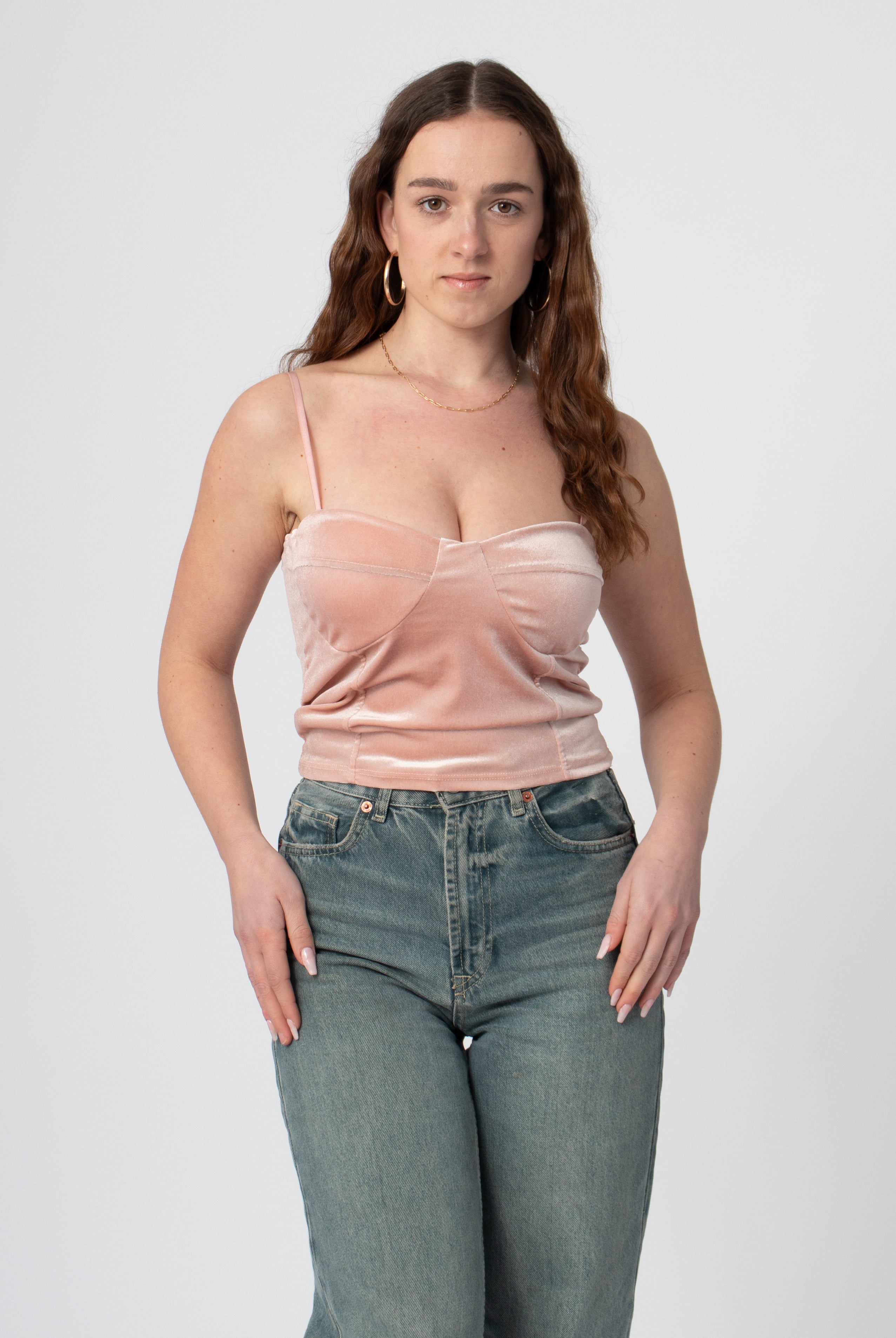 bustier crop top roze fluweel met bandjes