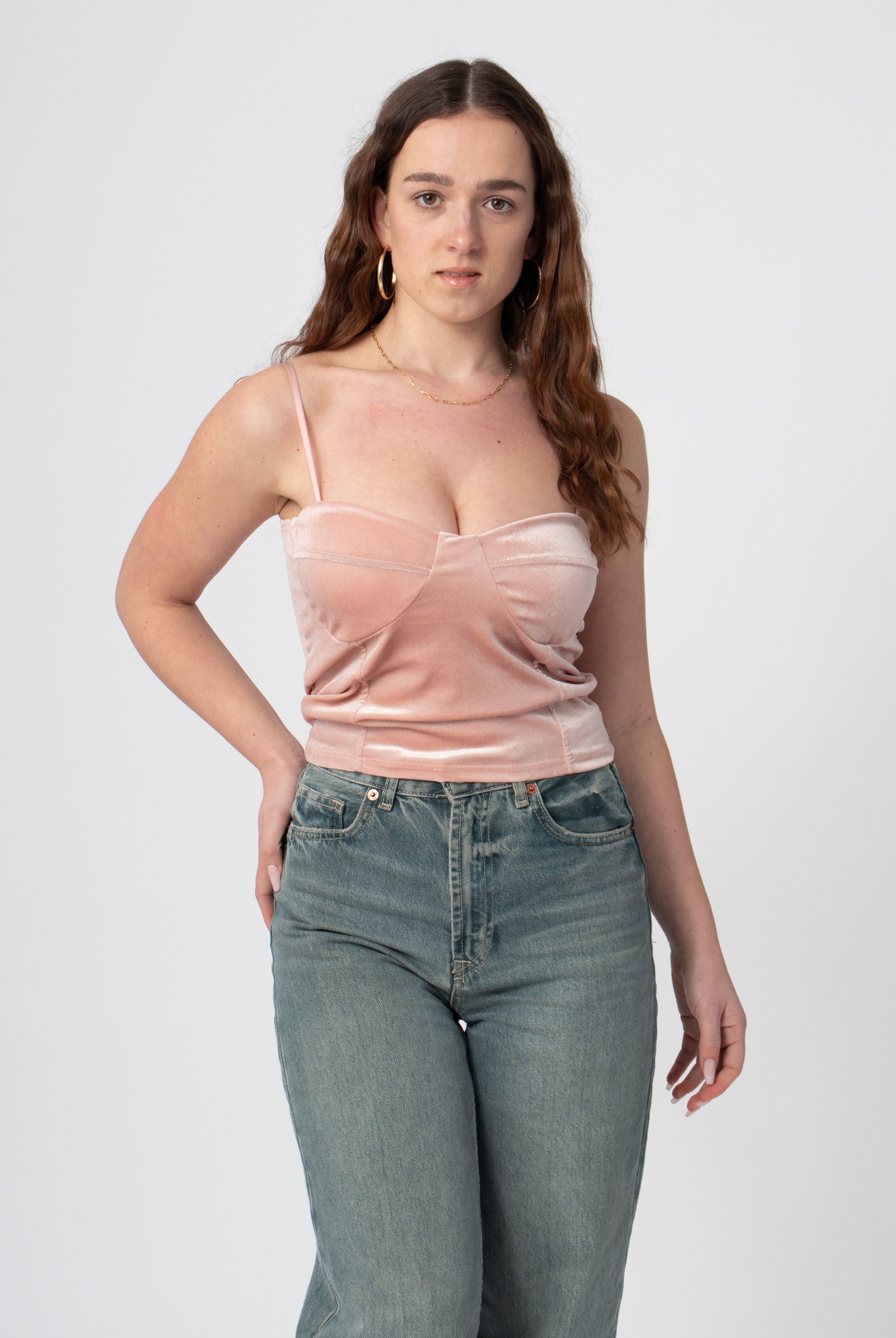 bustier crop top roze fluweel met bandjes