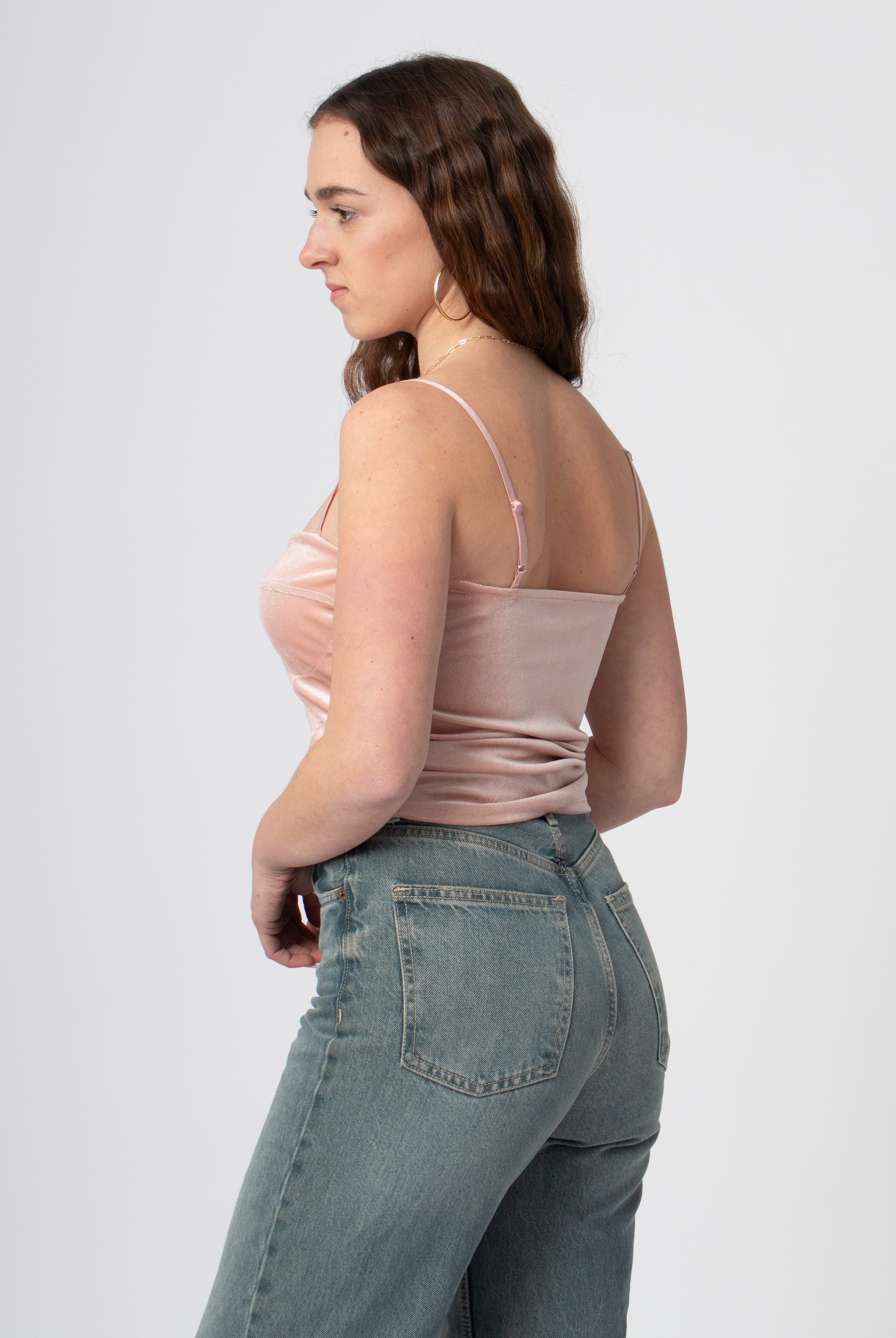 bustier crop top roze fluweel met bandjes