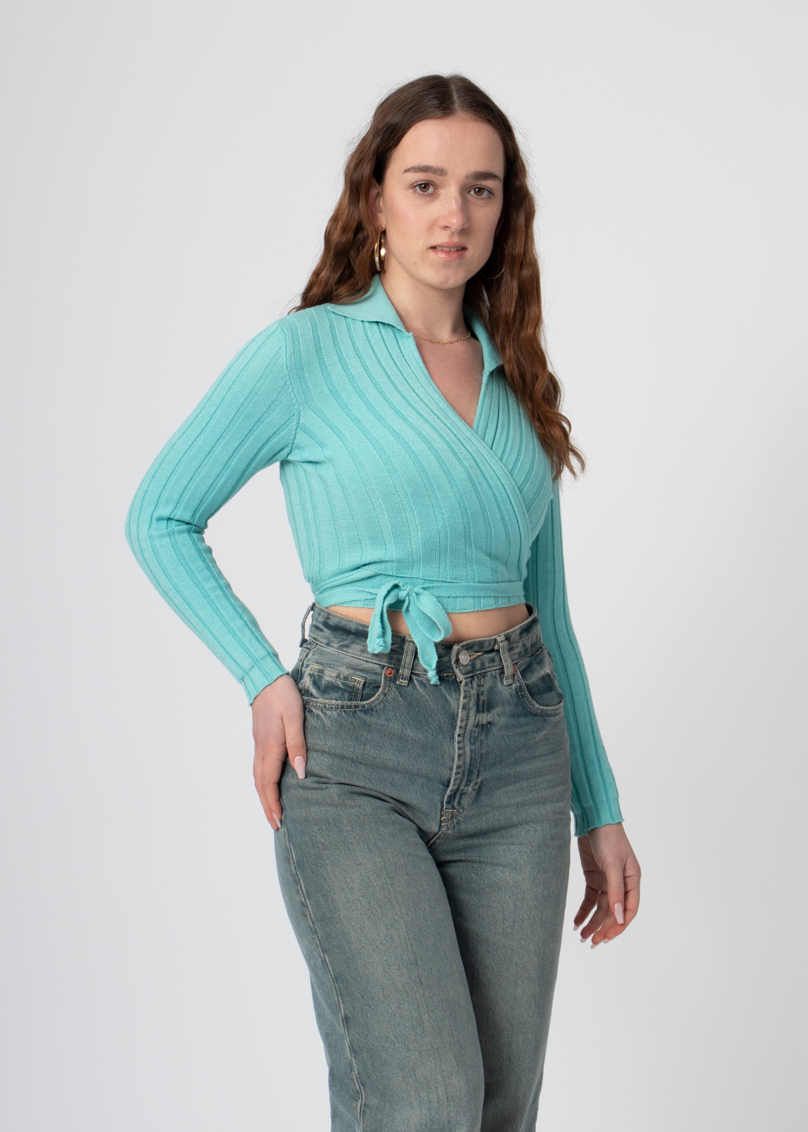 blauw geribbelde overslag top