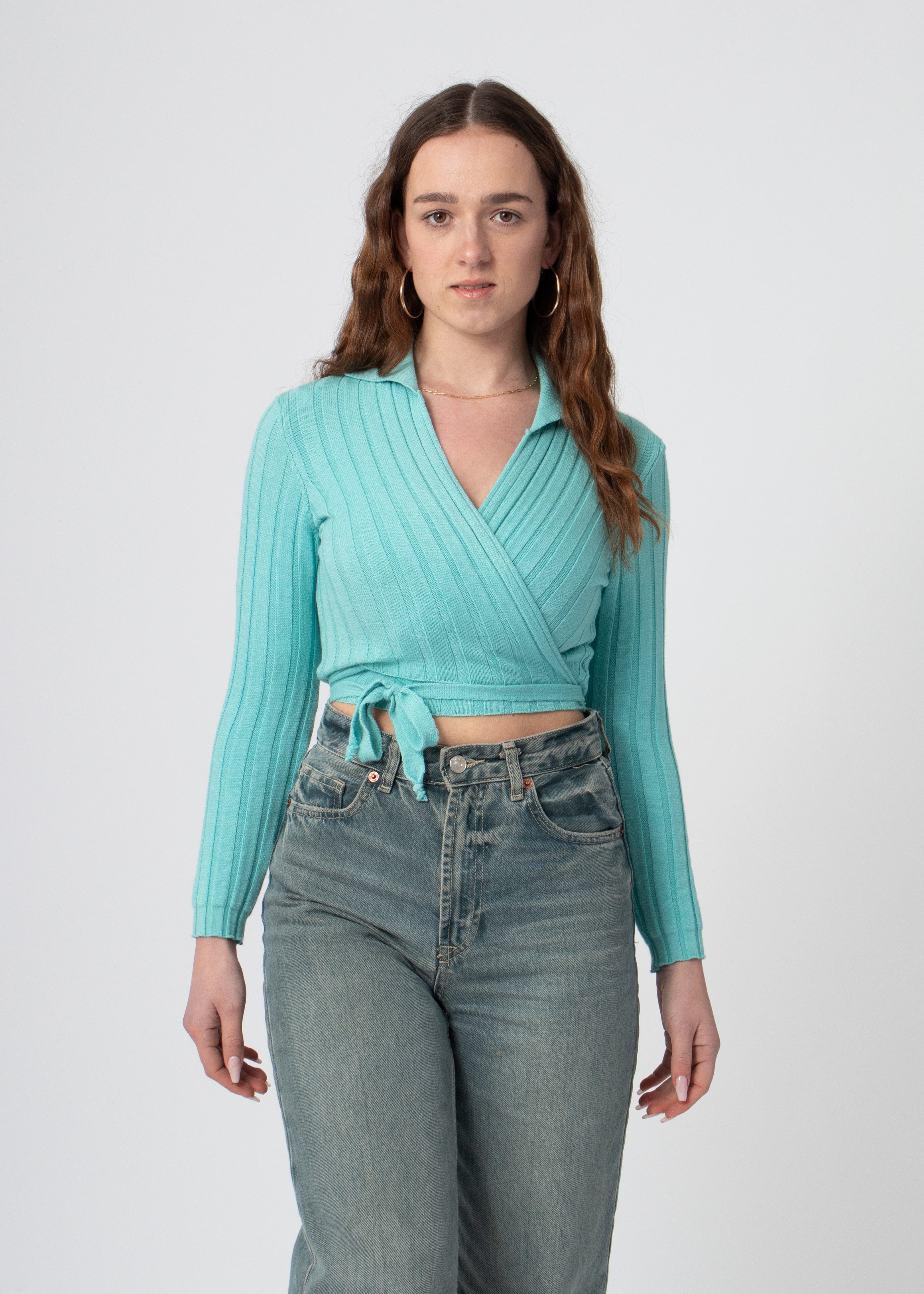 blauw geribbelde overslag top