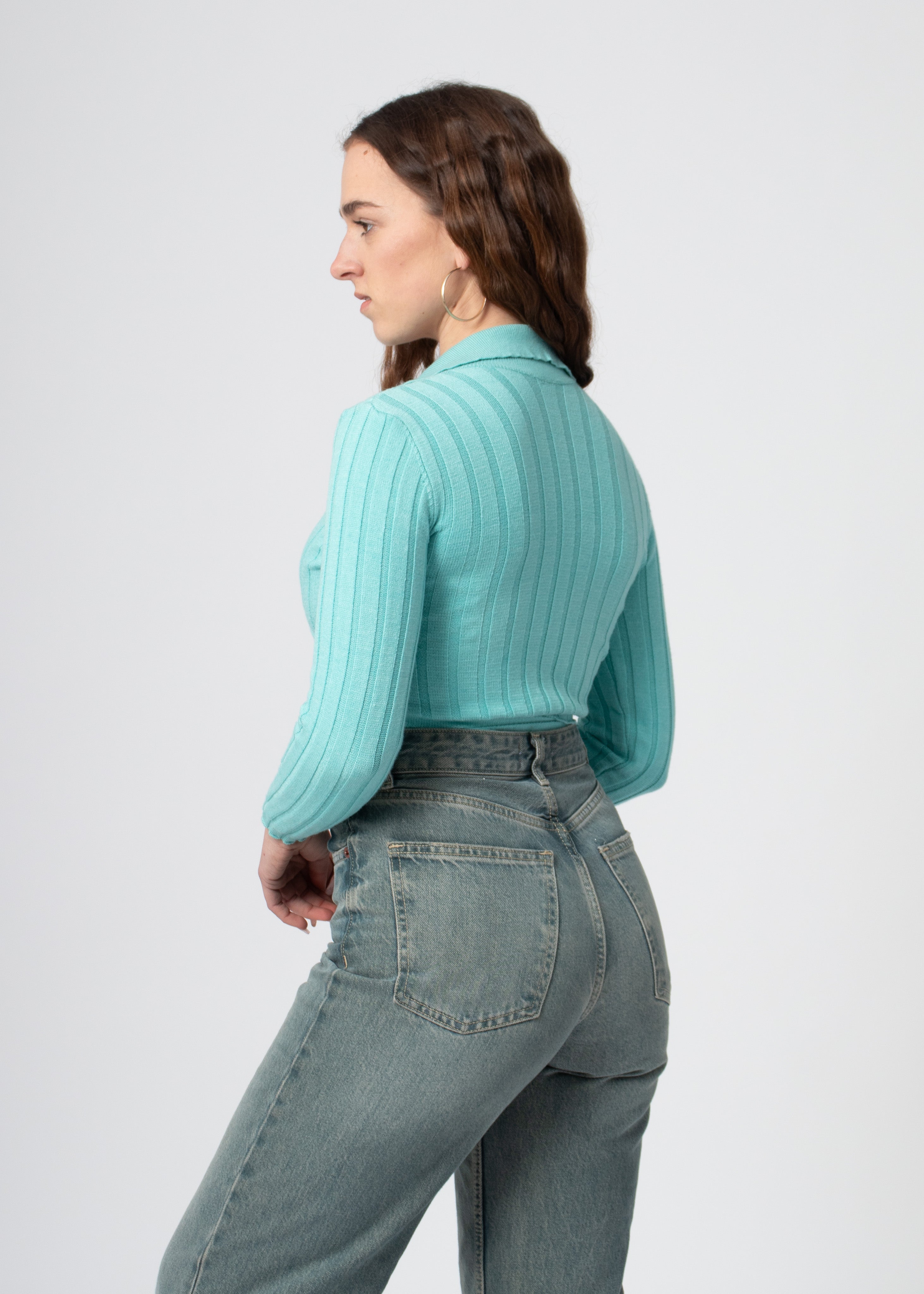 blauw geribbelde overslag top