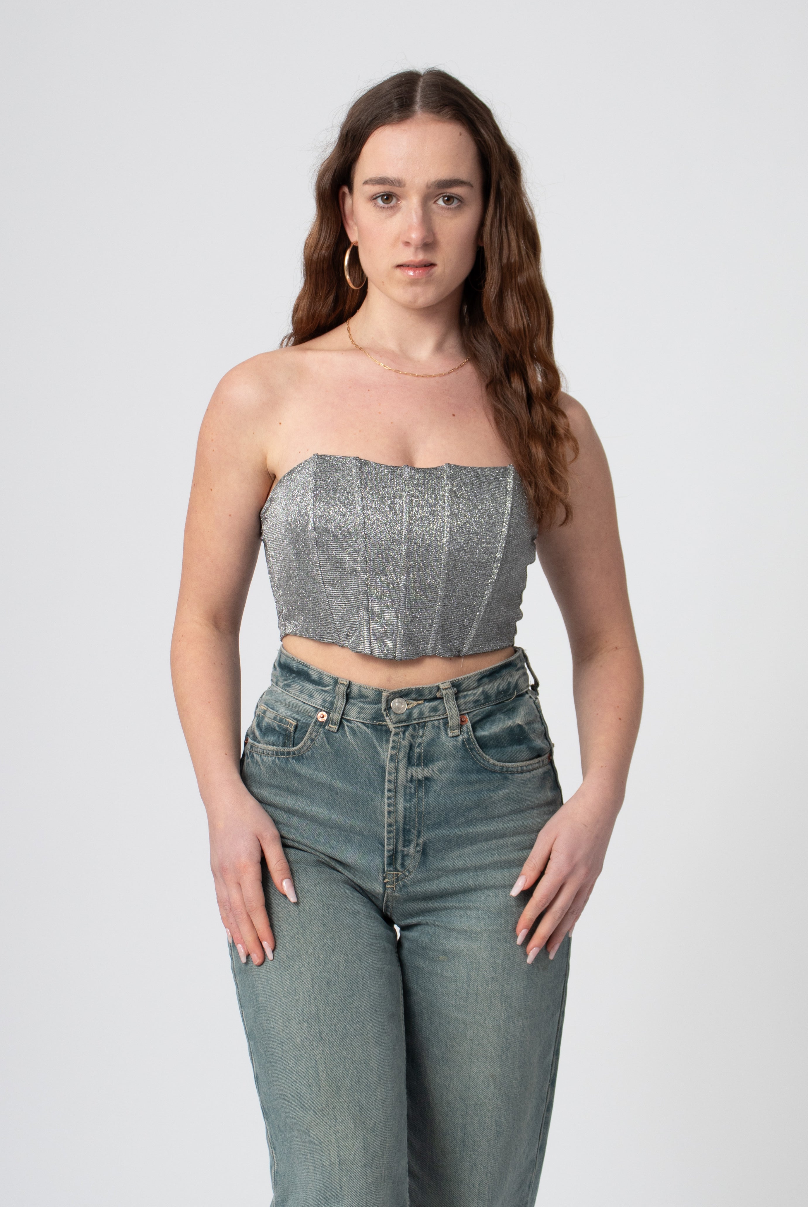 glitter corset top zilver met rits