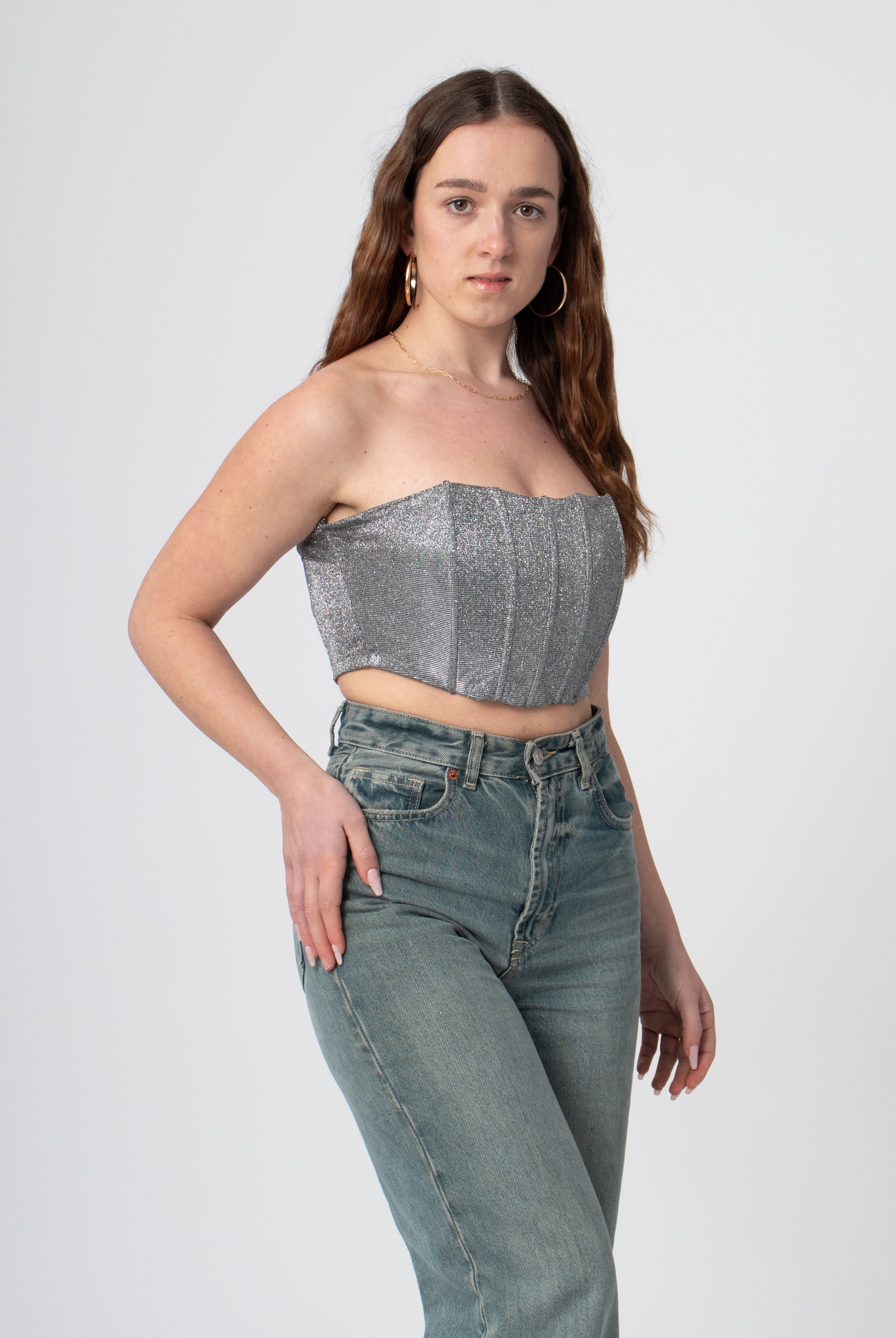 glitter corset top zilver met rits