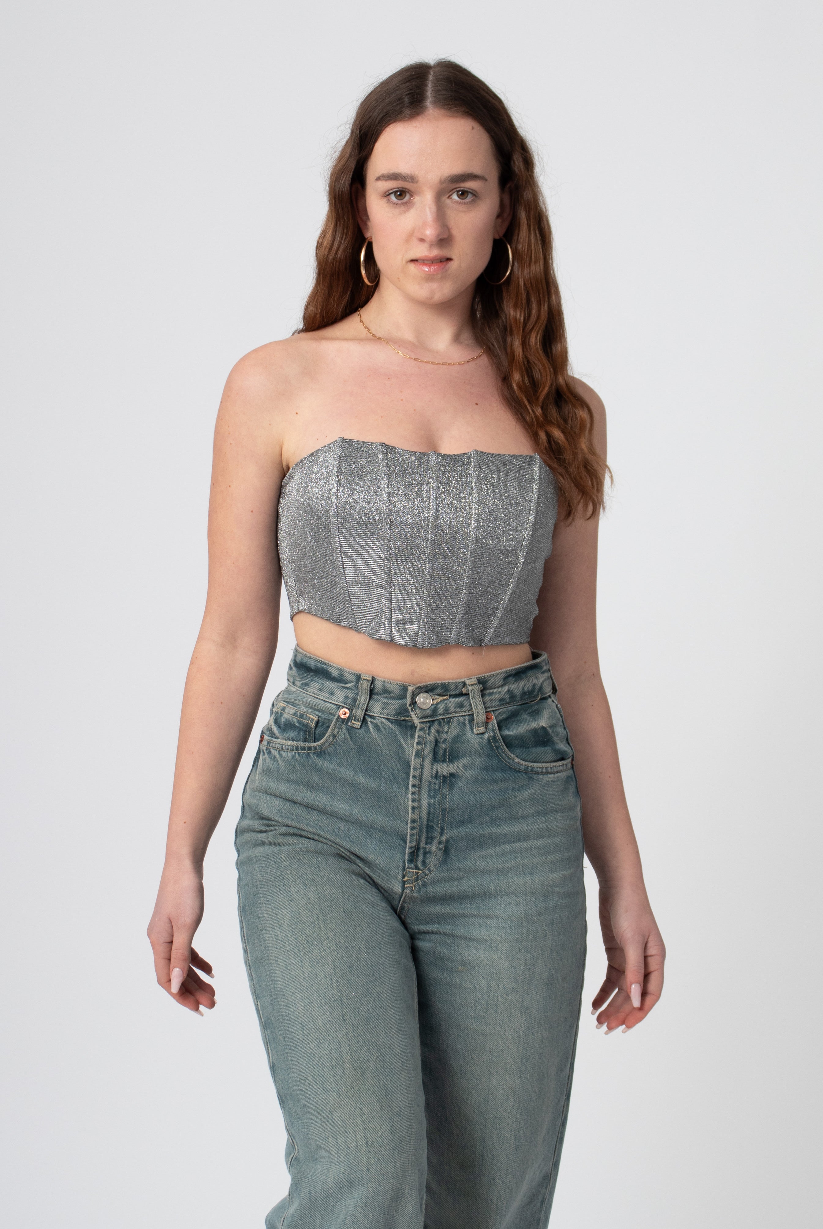 glitter corset top zilver met rits