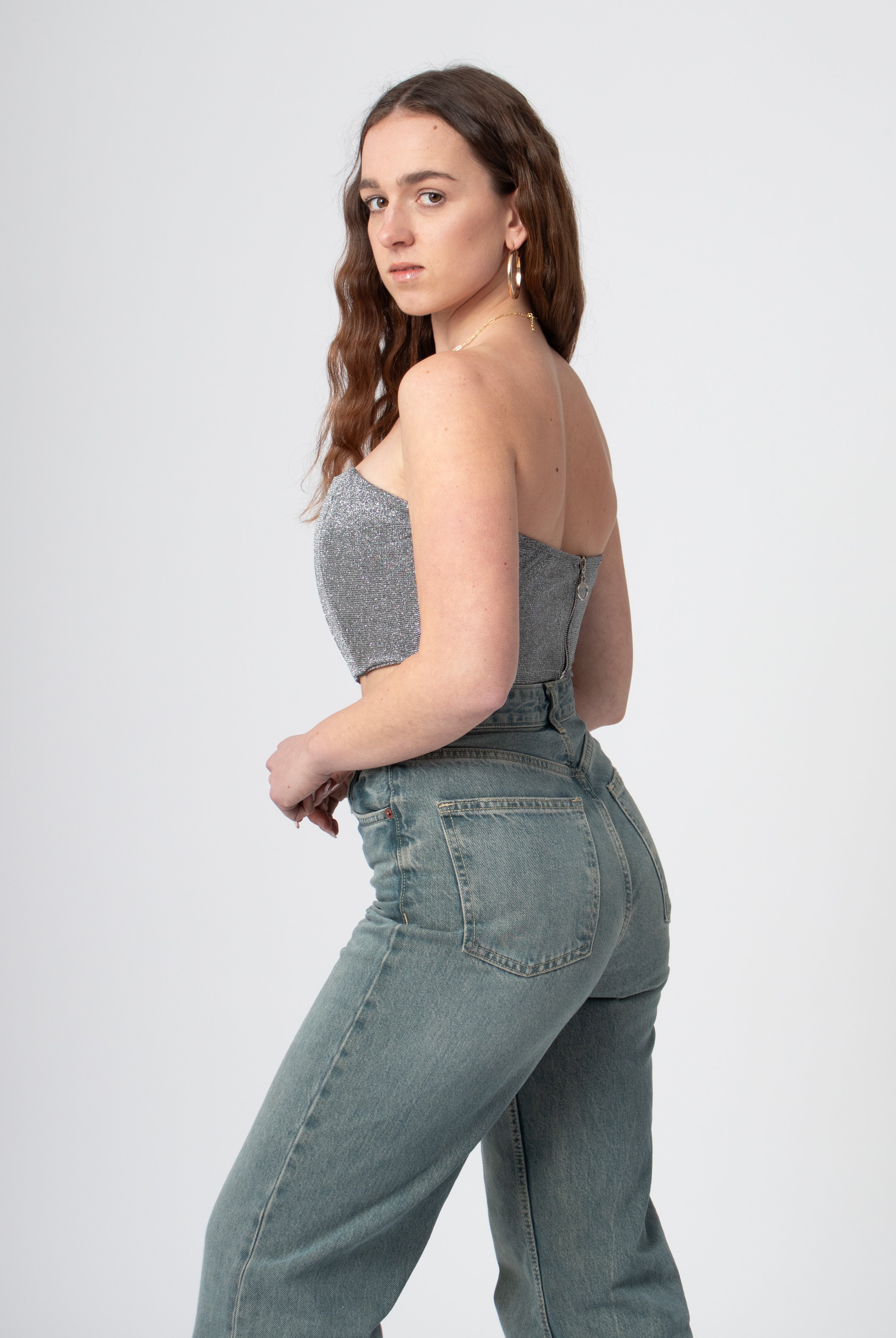 glitter corset top zilver met rits