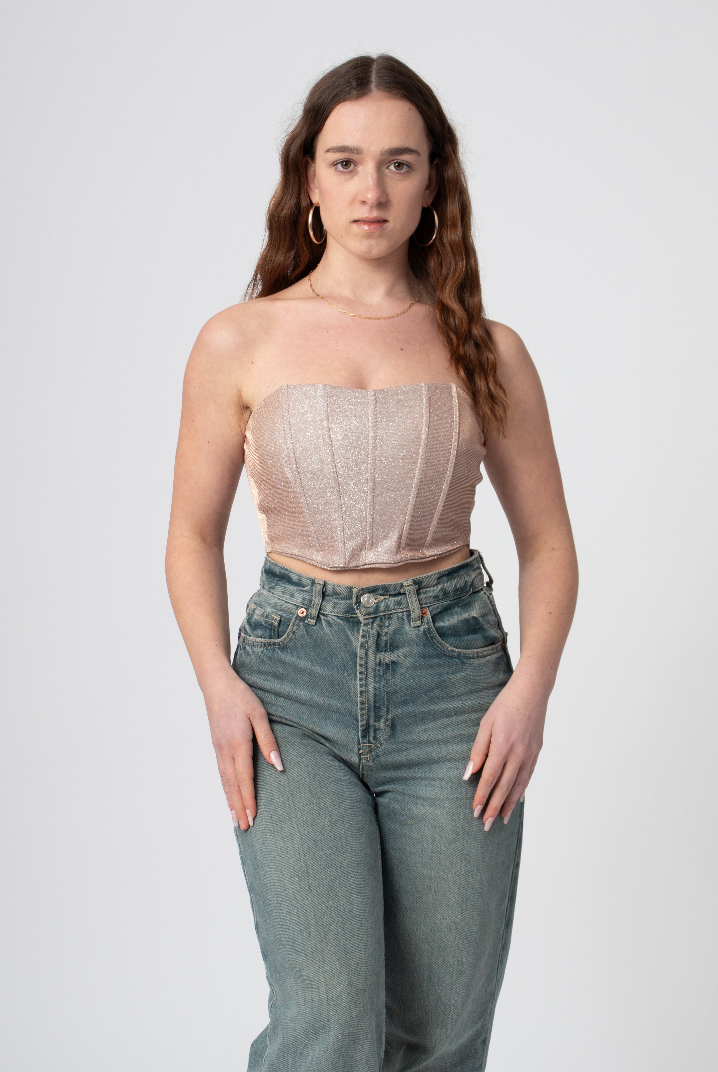 glitter corset top roze met rits