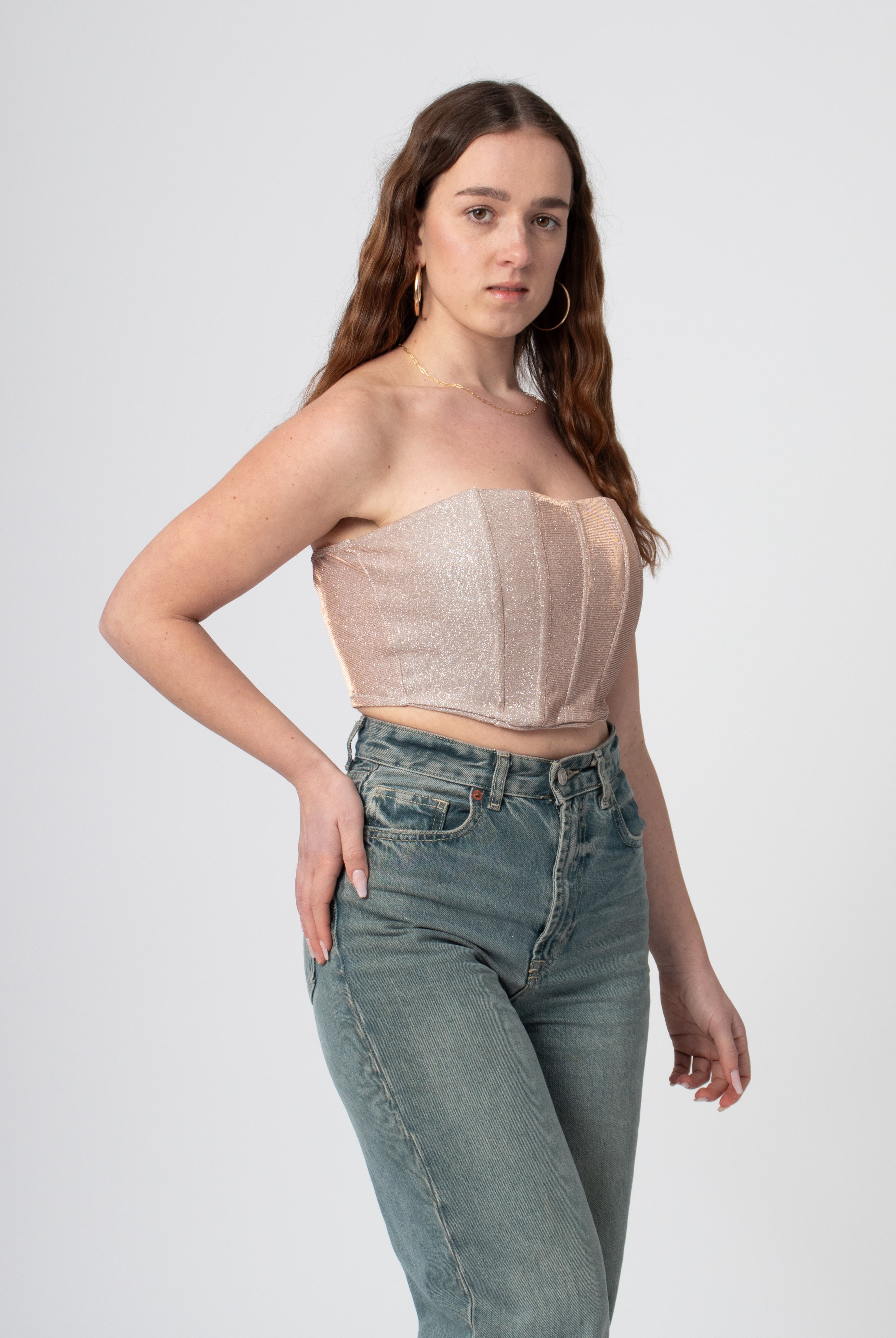 glitter corset top roze met rits