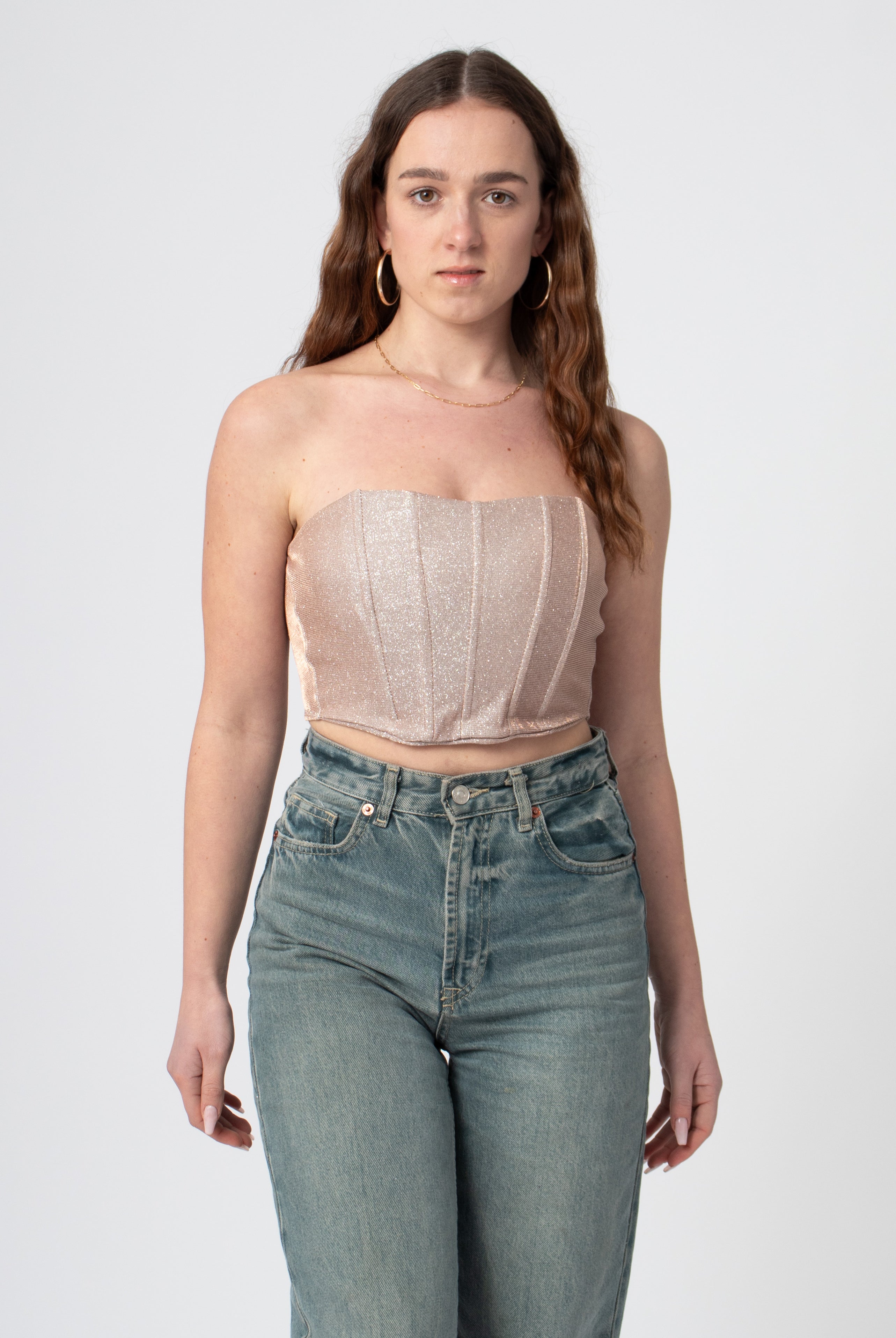 glitter corset top roze met rits