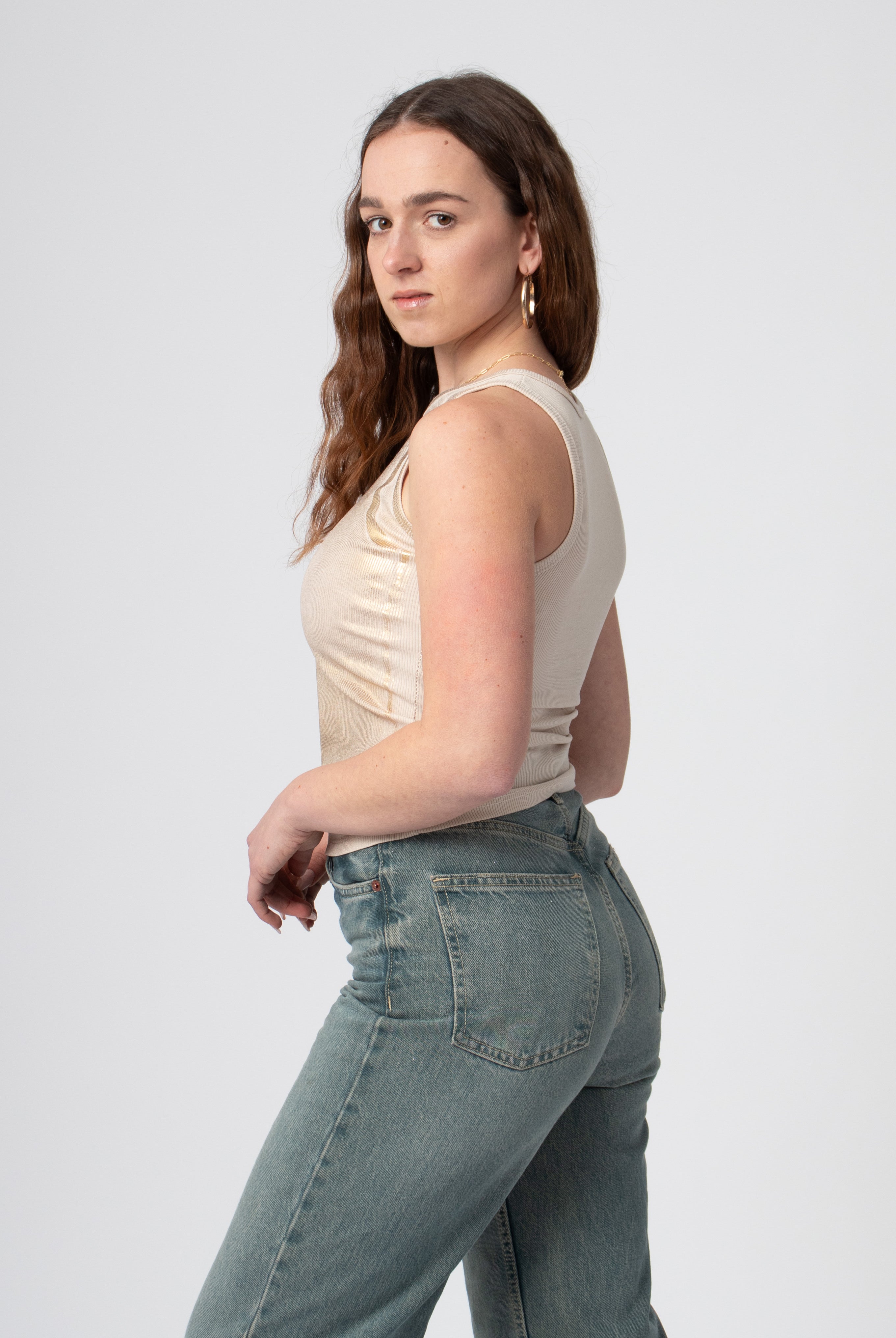 metallic washing tanktop beige