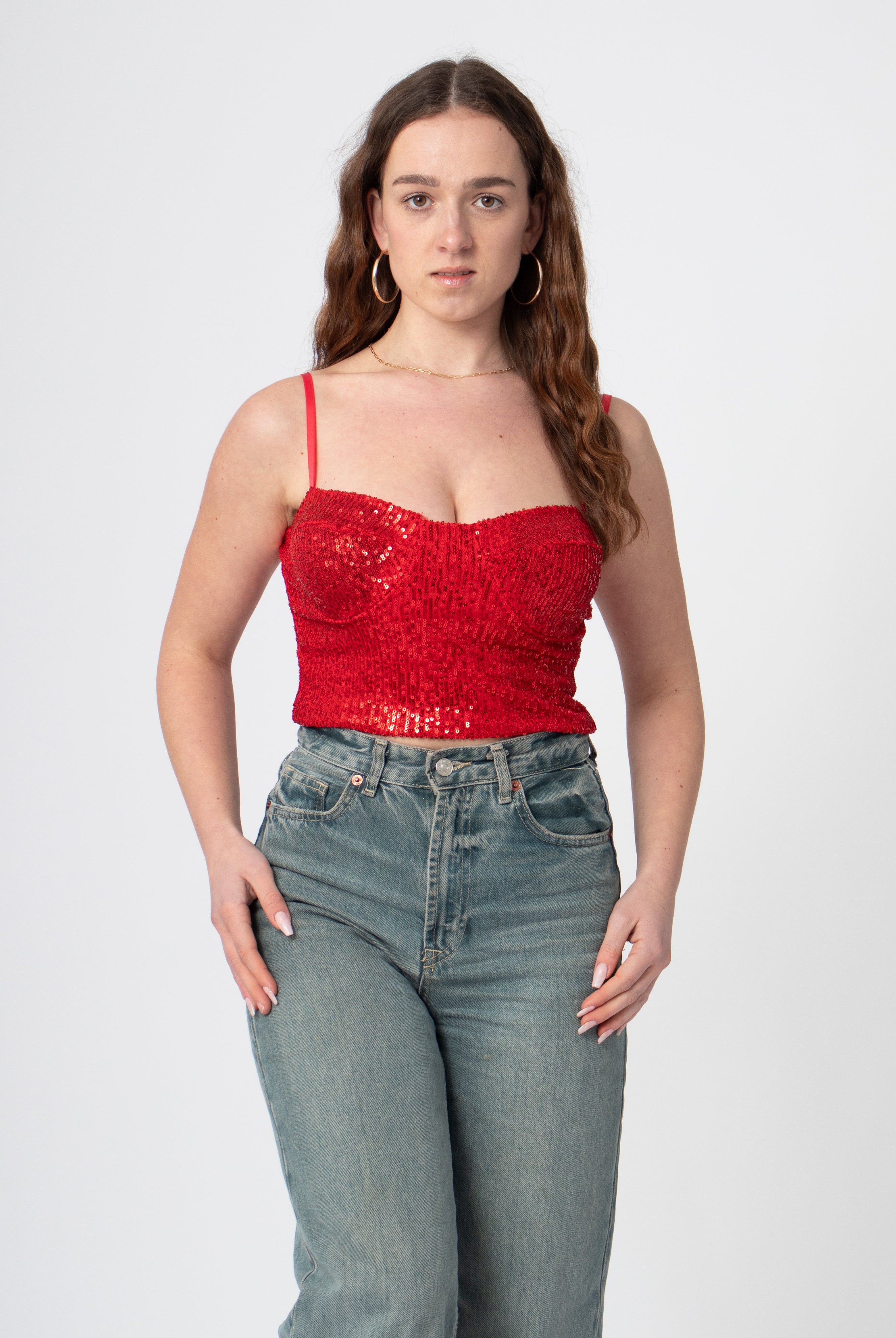 sequin glitter bustier crop top rood met bandjes