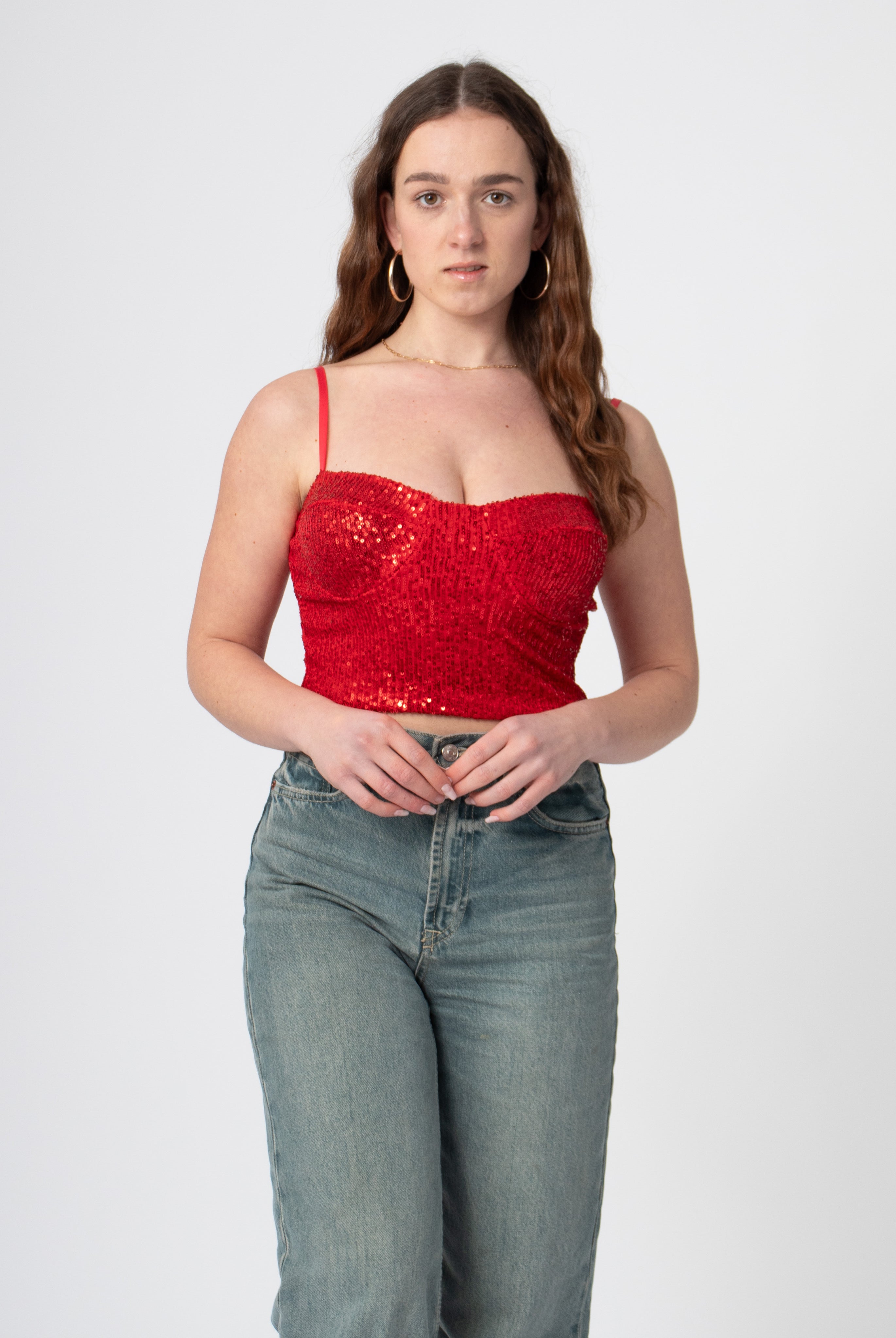 sequin glitter bustier crop top rood met bandjes