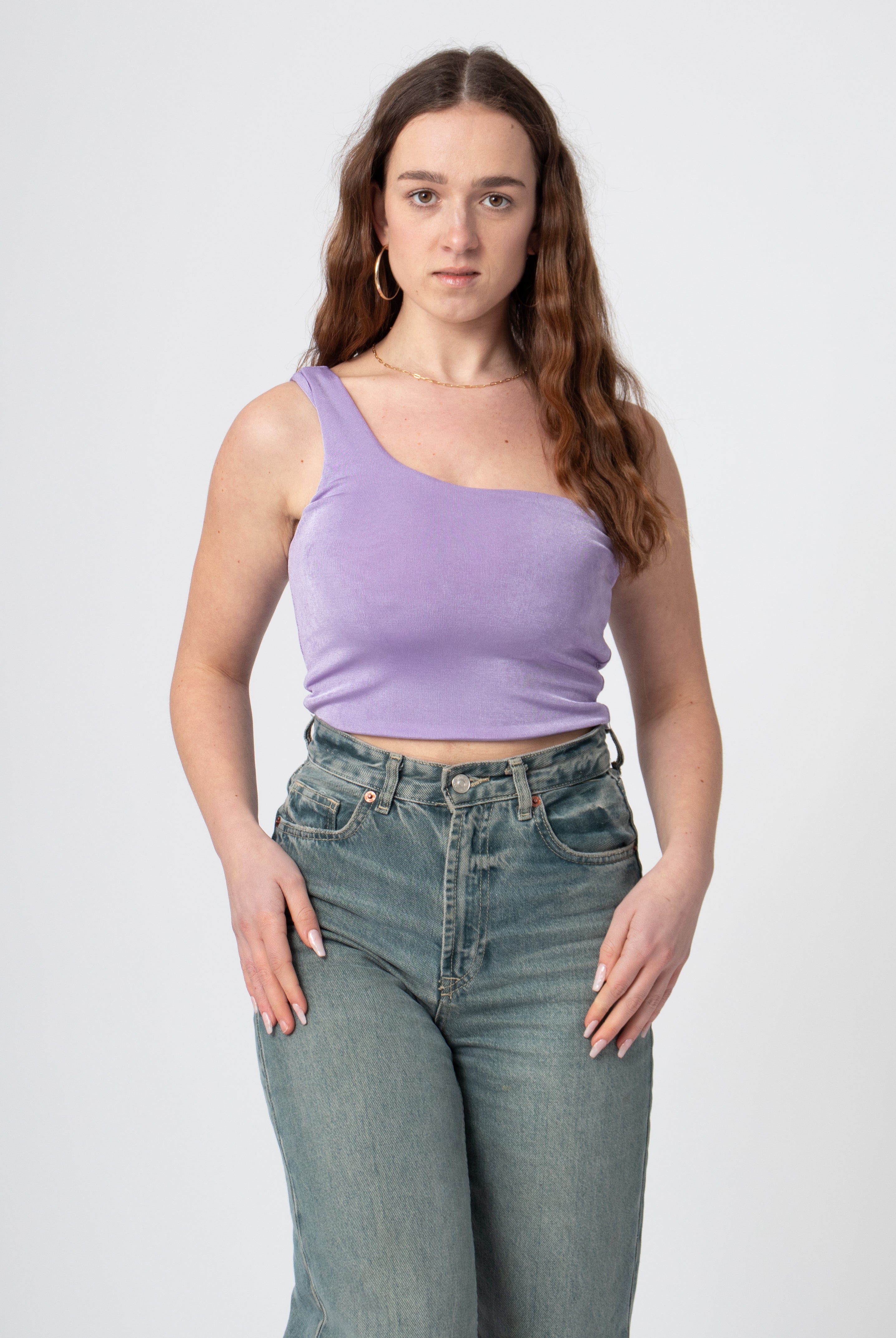 one shoulder cropped top lila