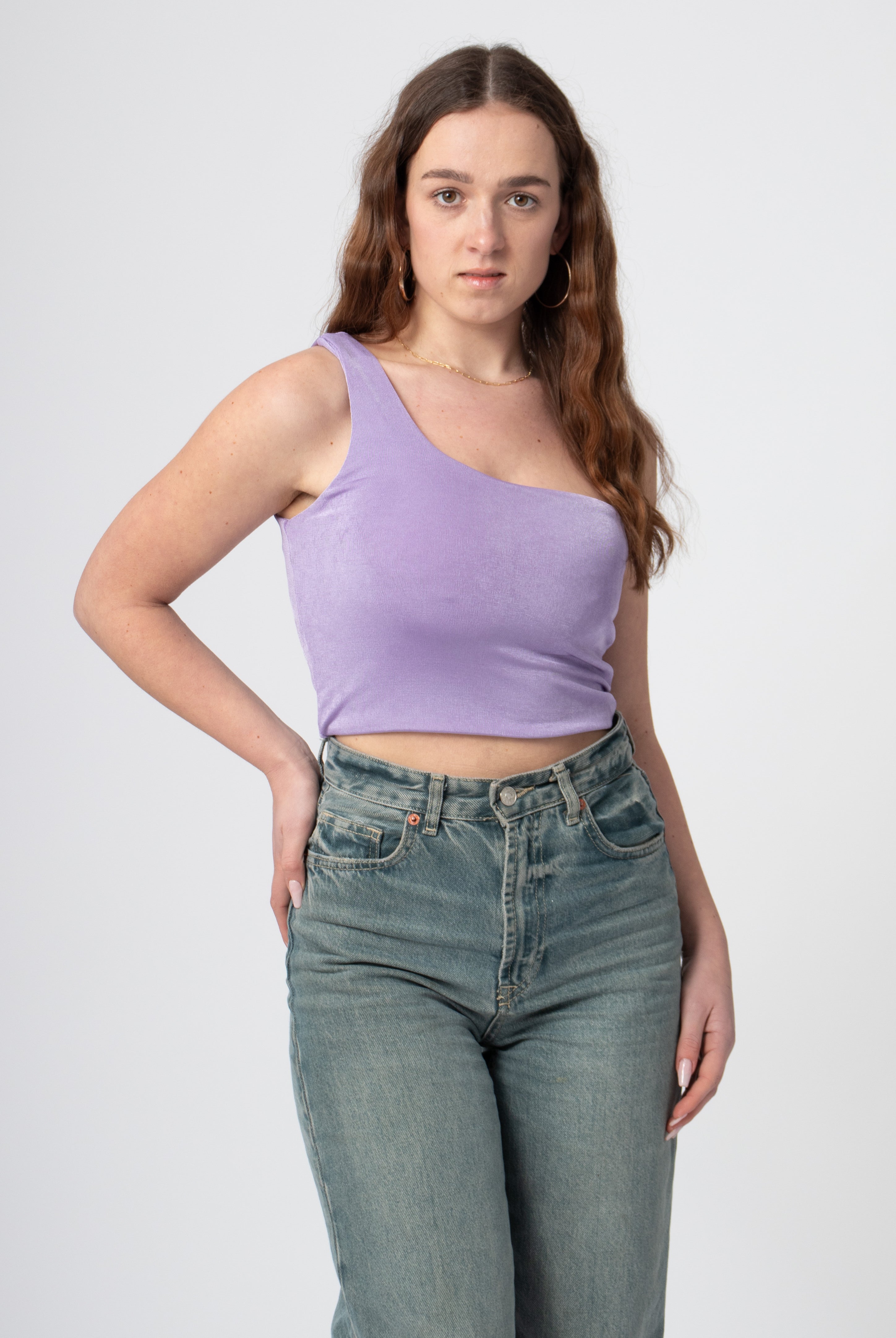 one shoulder cropped top lila