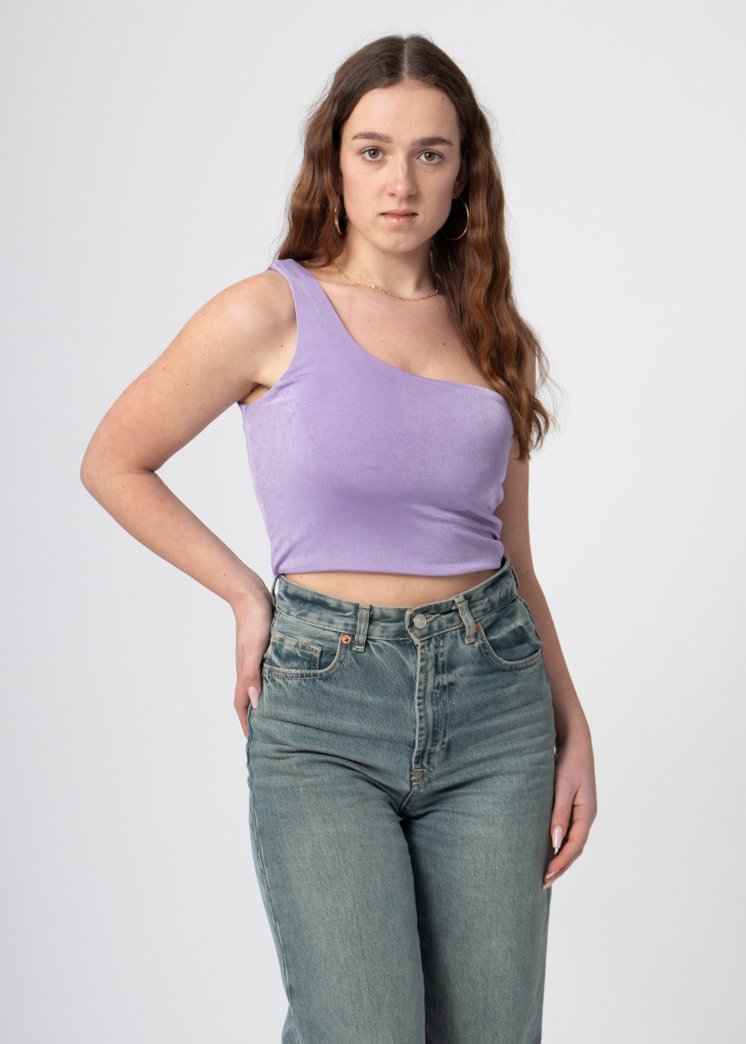 one shoulder cropped top lila