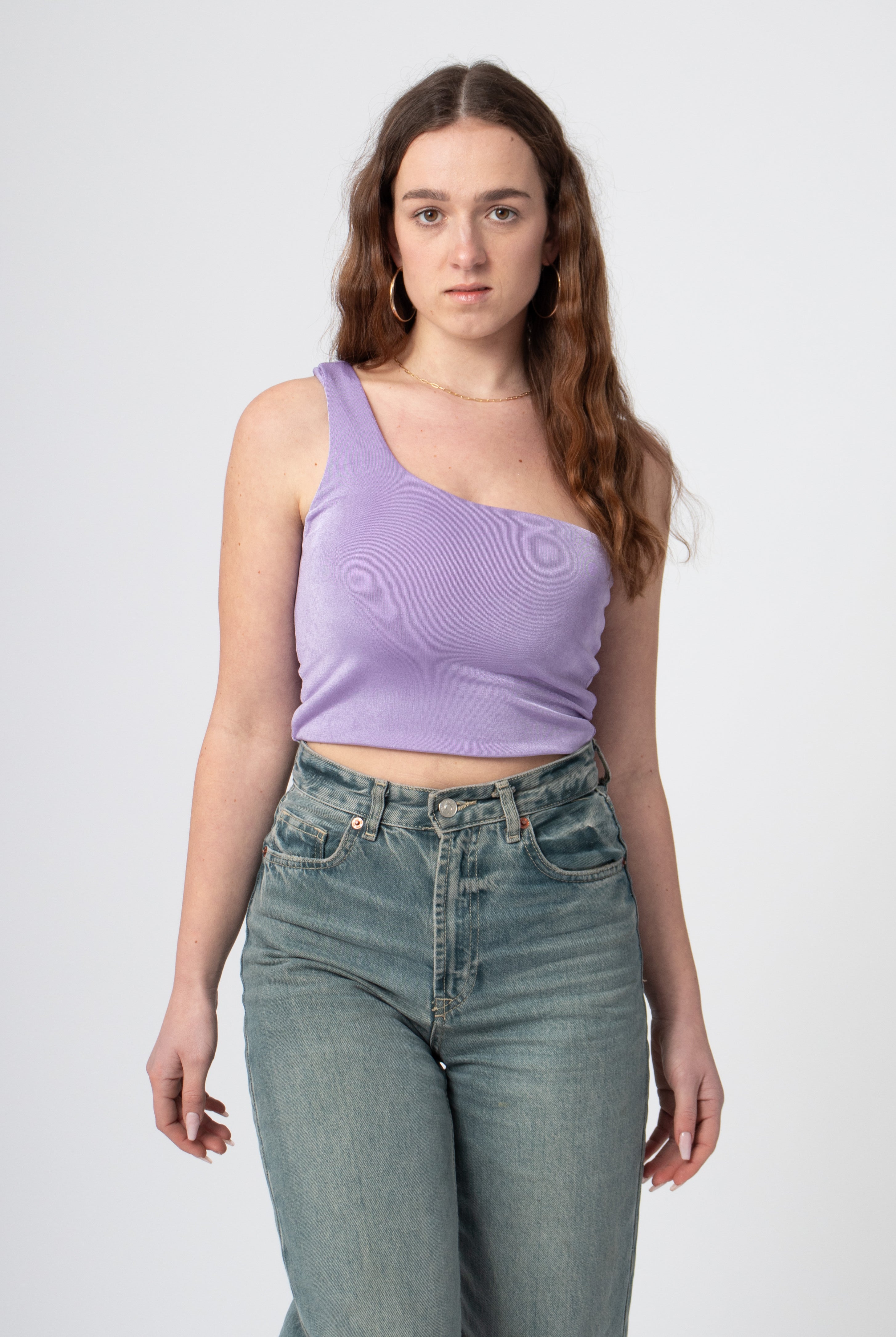one shoulder cropped top lila