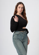 zwarte one shoulder top uitgesneden