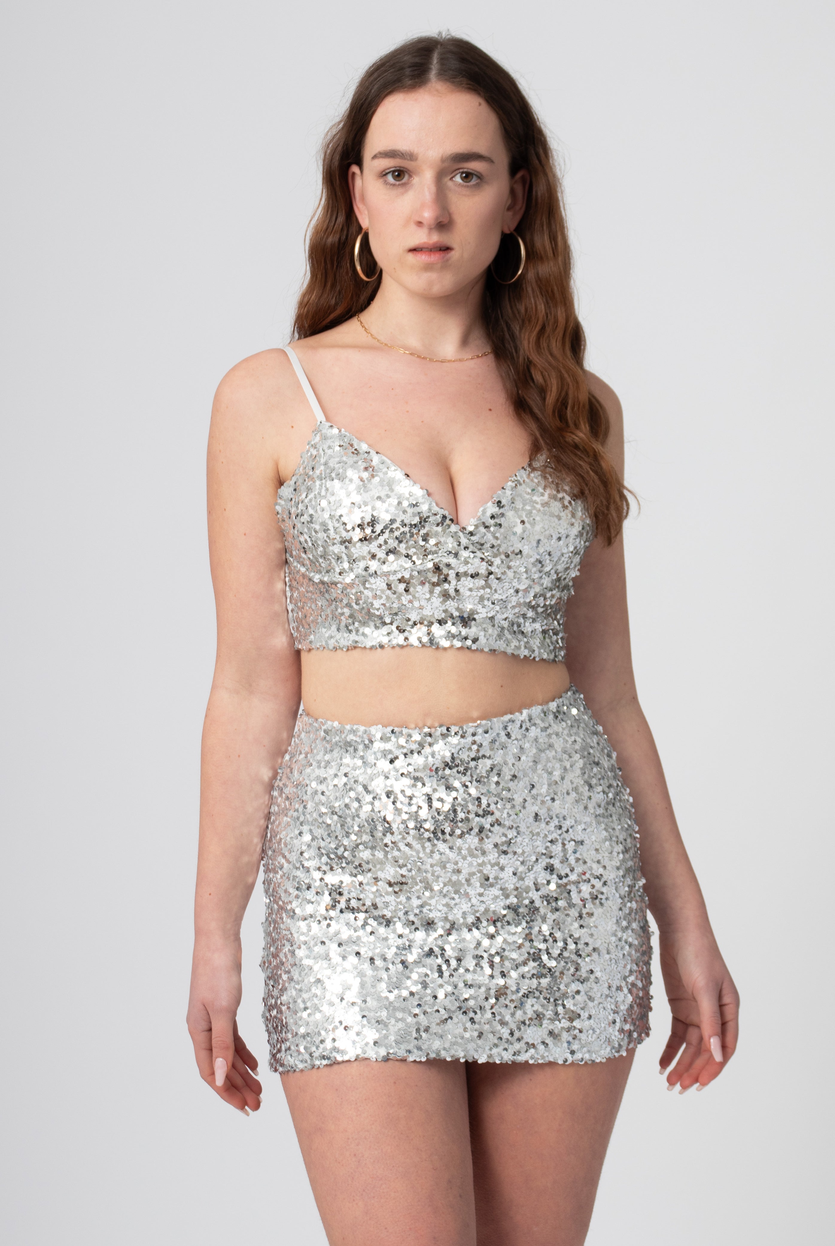 sequin glitter bralet crop top zilver stretch