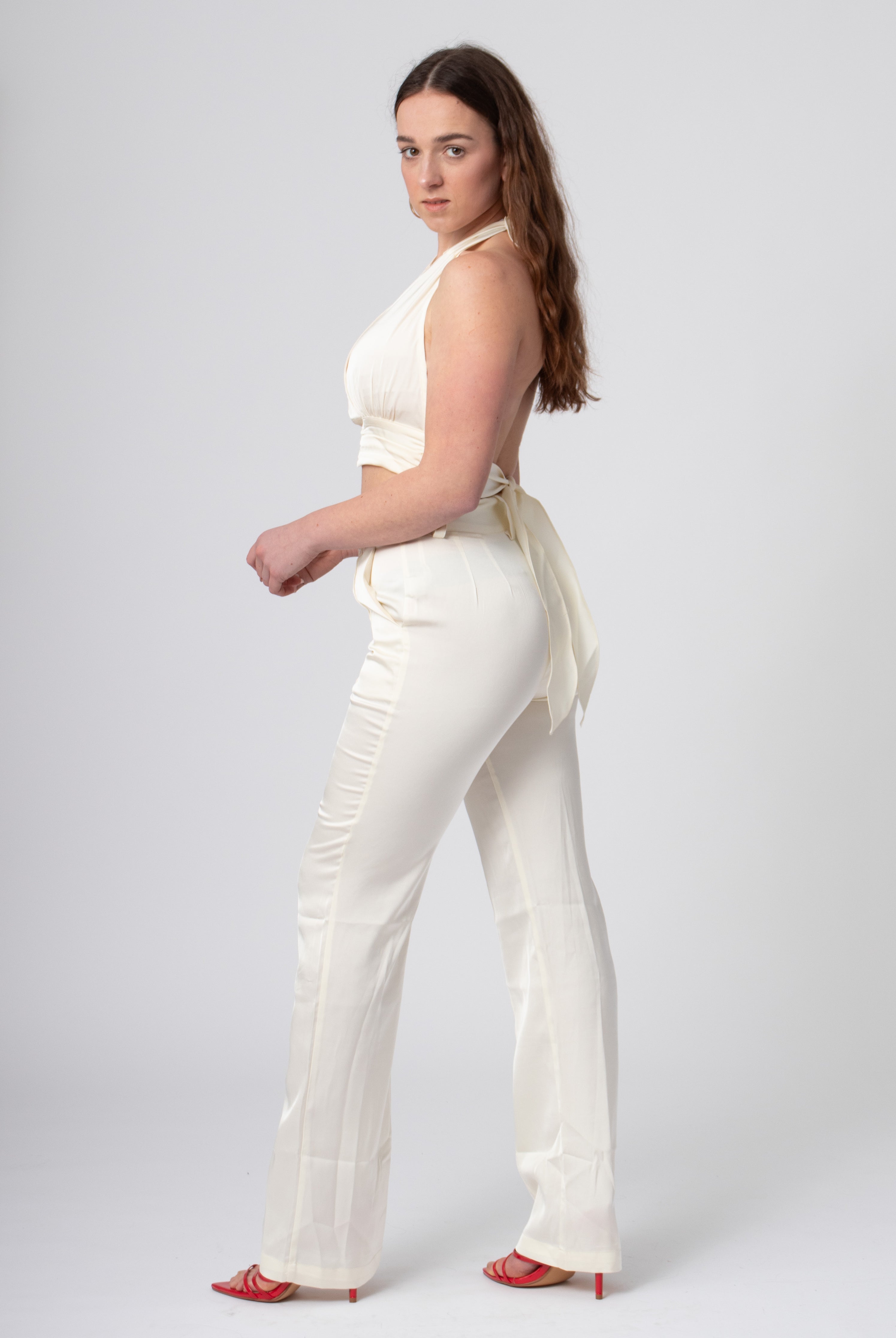 satijnen straight leg pantalon met zakken wit