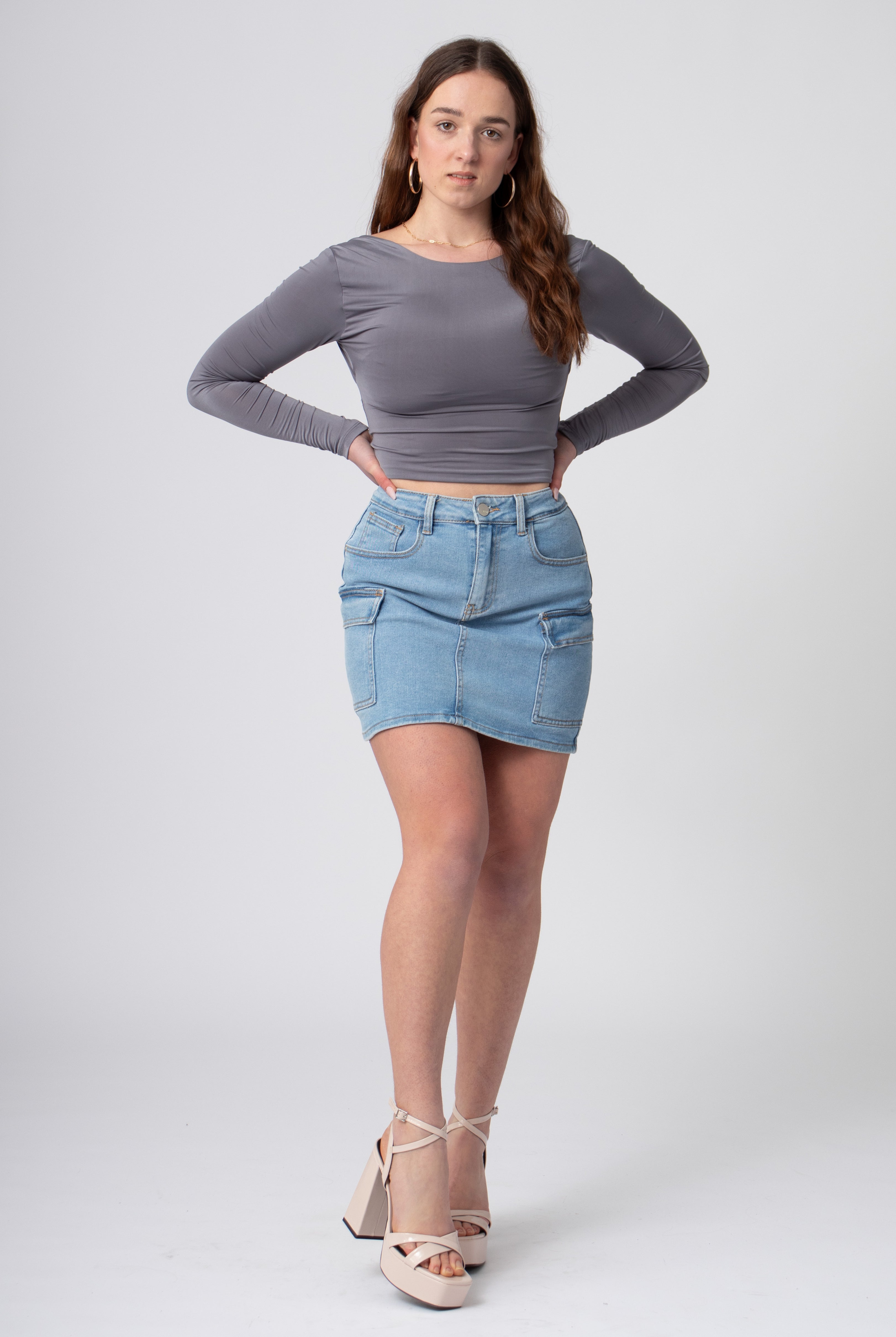 denim mini rok met zakken blauw