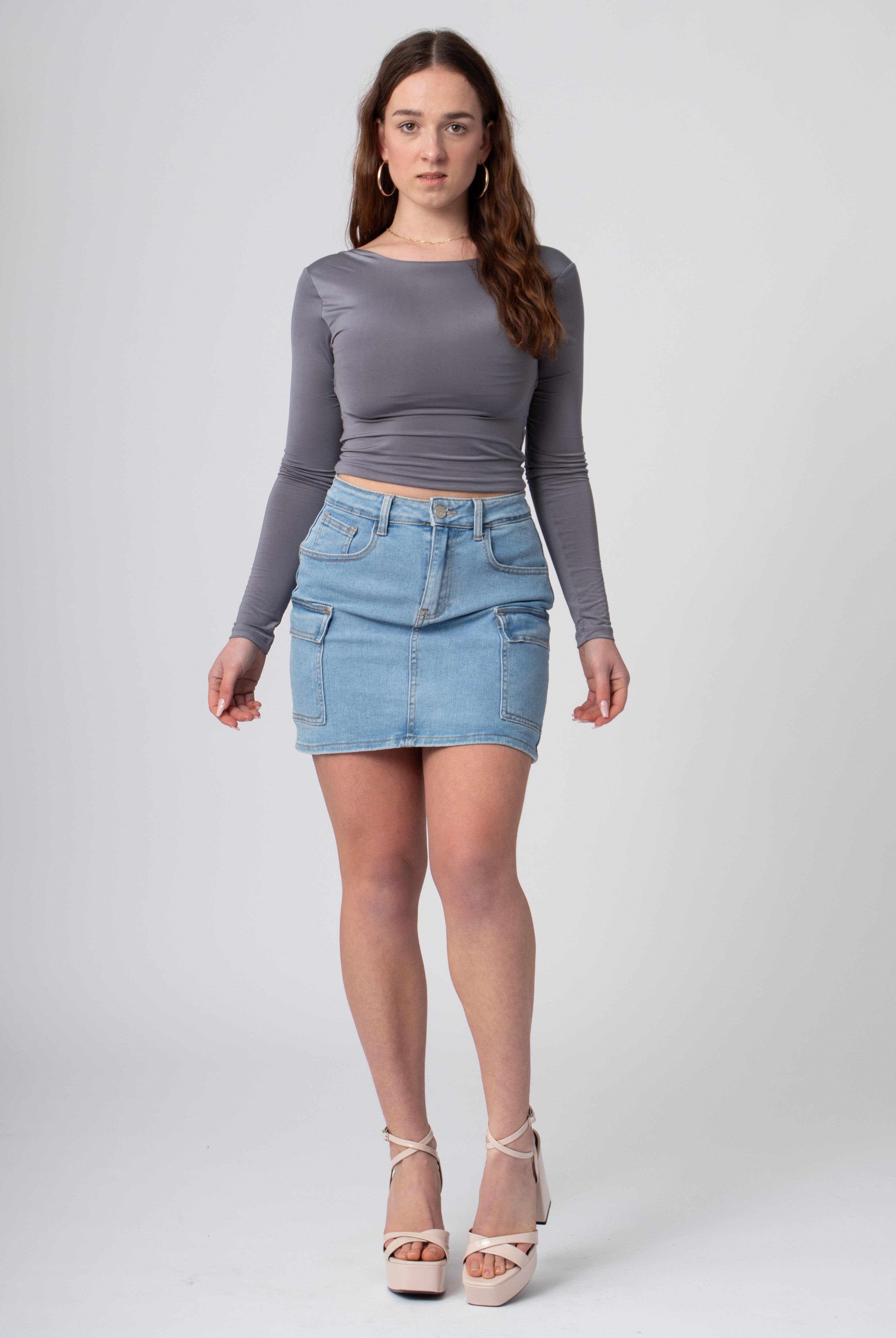 denim mini rok met zakken blauw