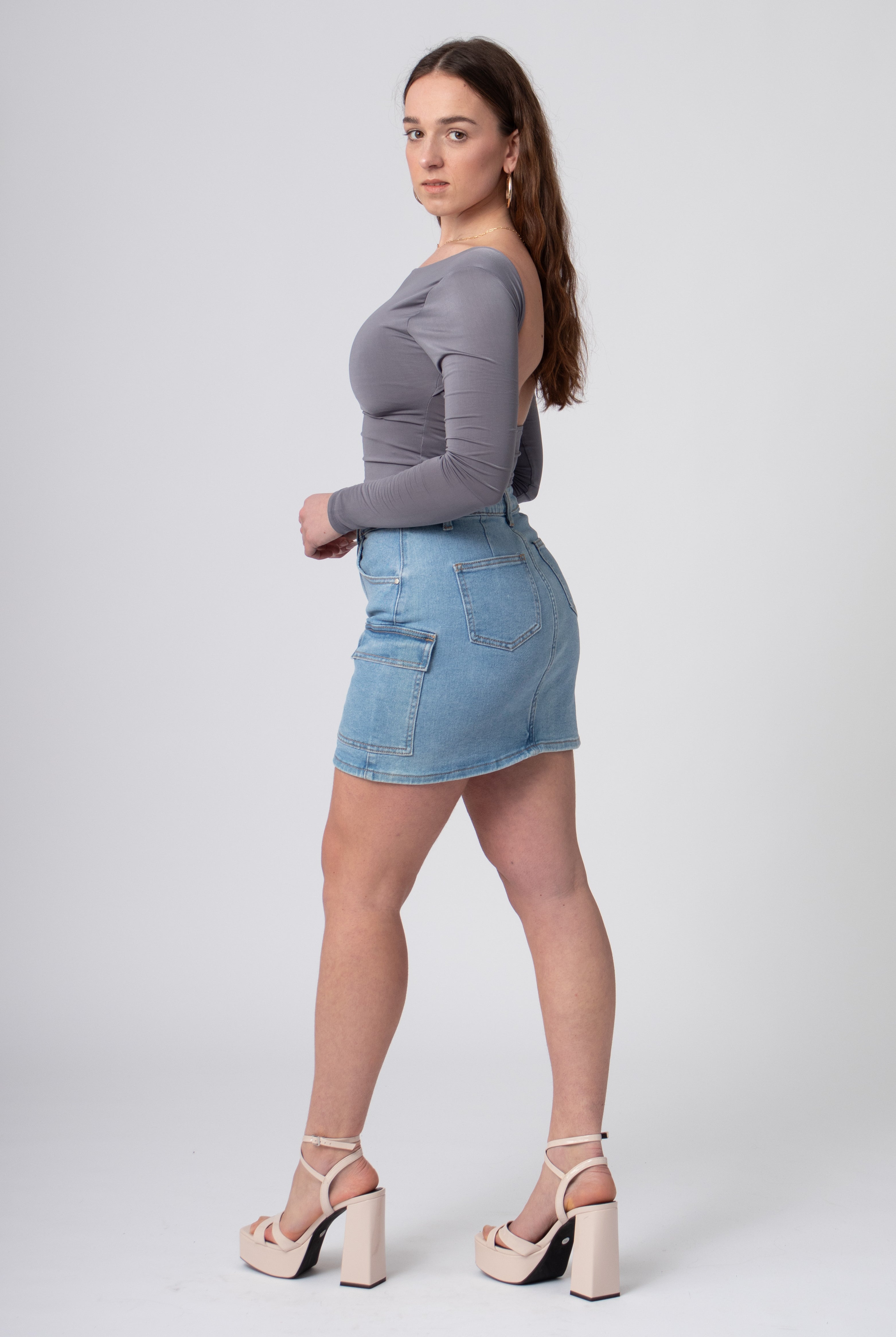 denim mini rok met zakken blauw