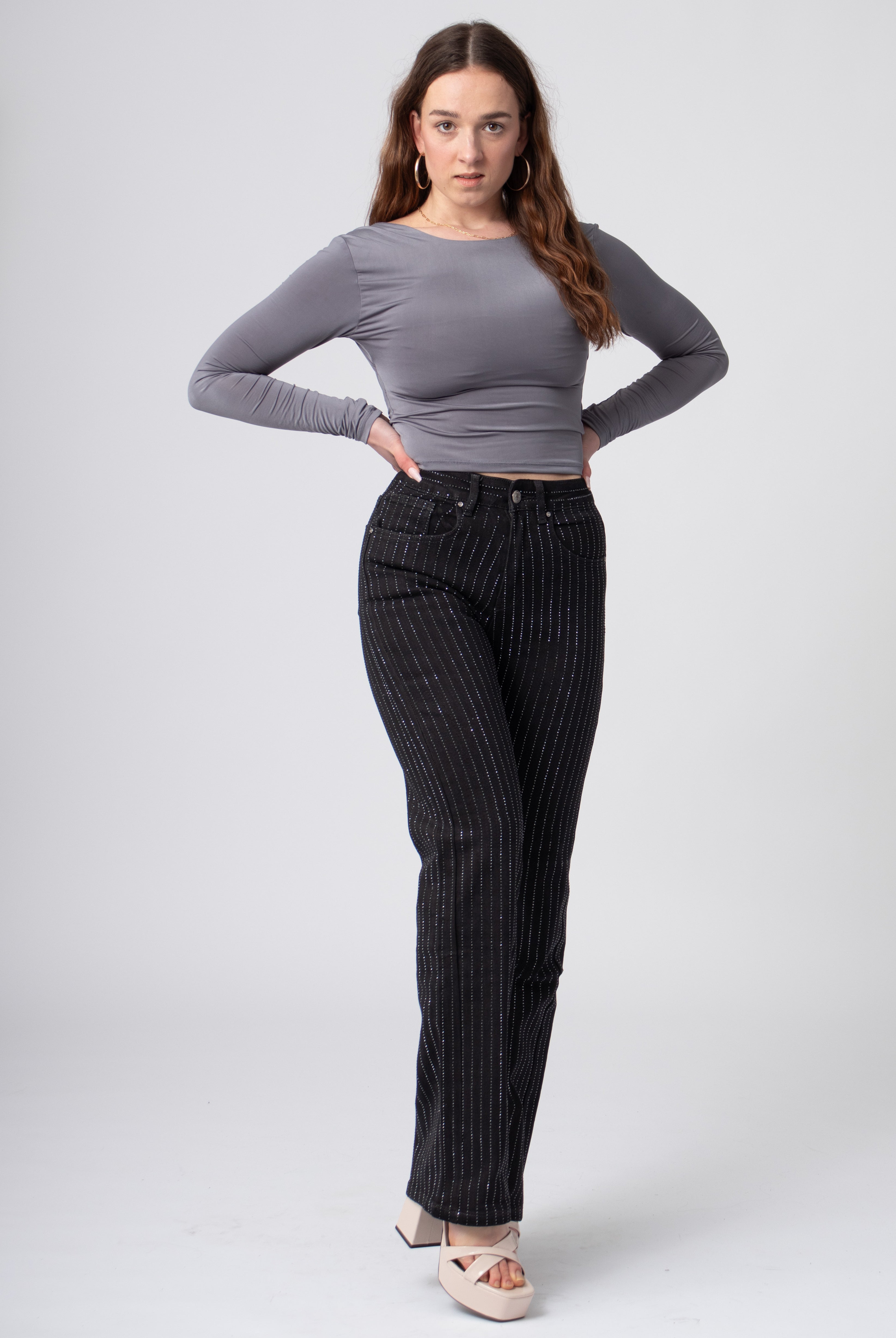 zwarte denim broek met glanzende steentjes