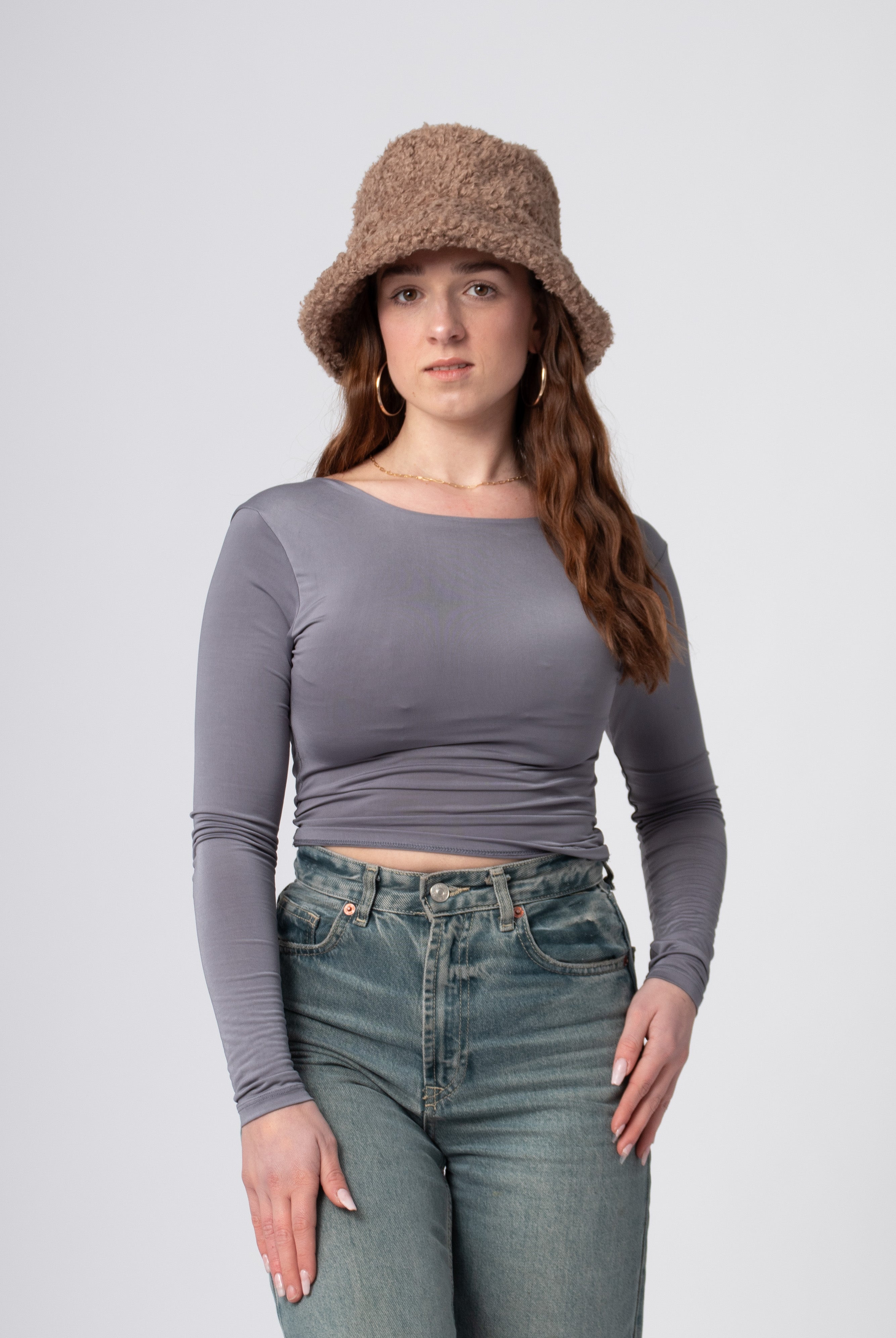 bucket hat van teddy stof bruin