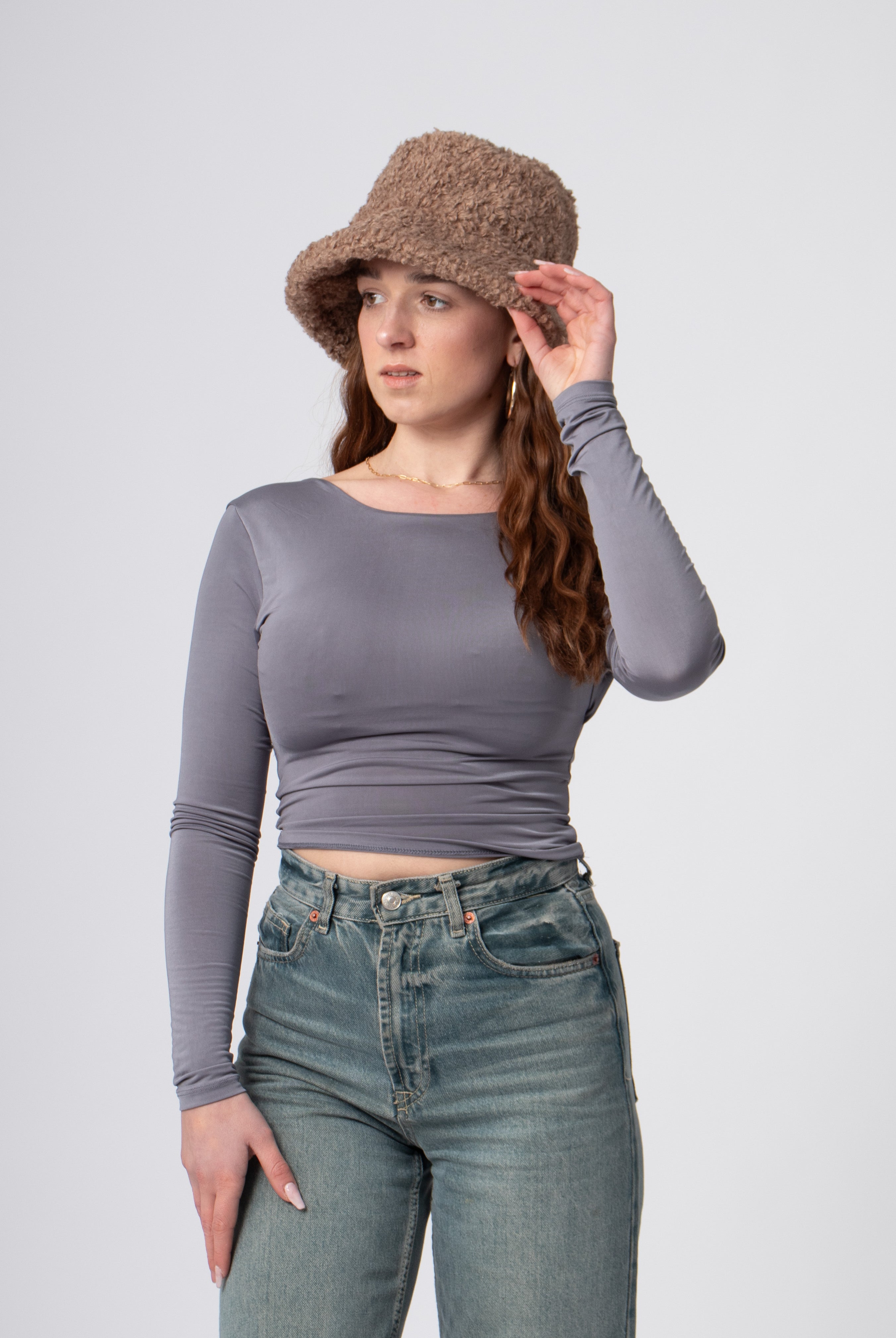 bucket hat van teddy stof bruin