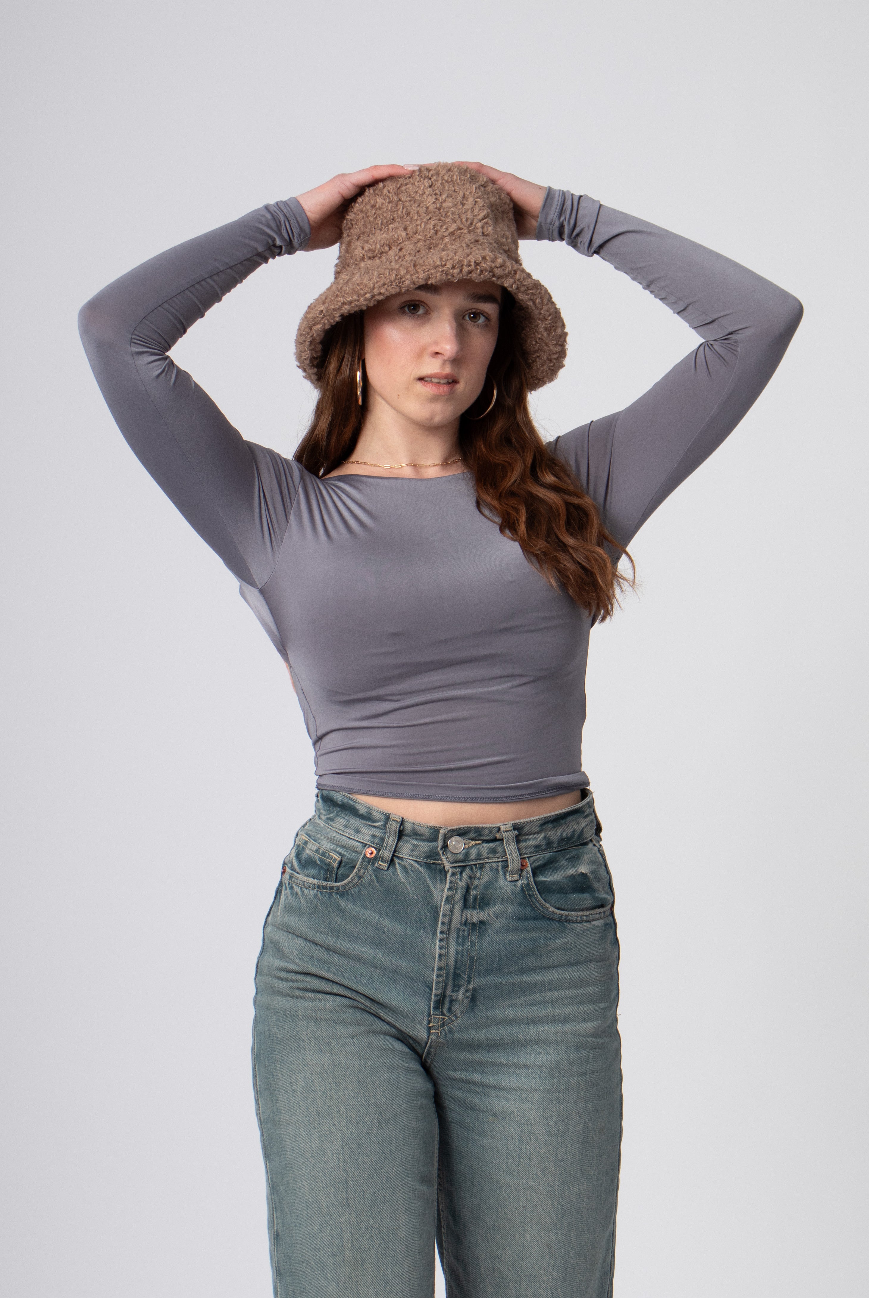 bucket hat van teddy stof bruin