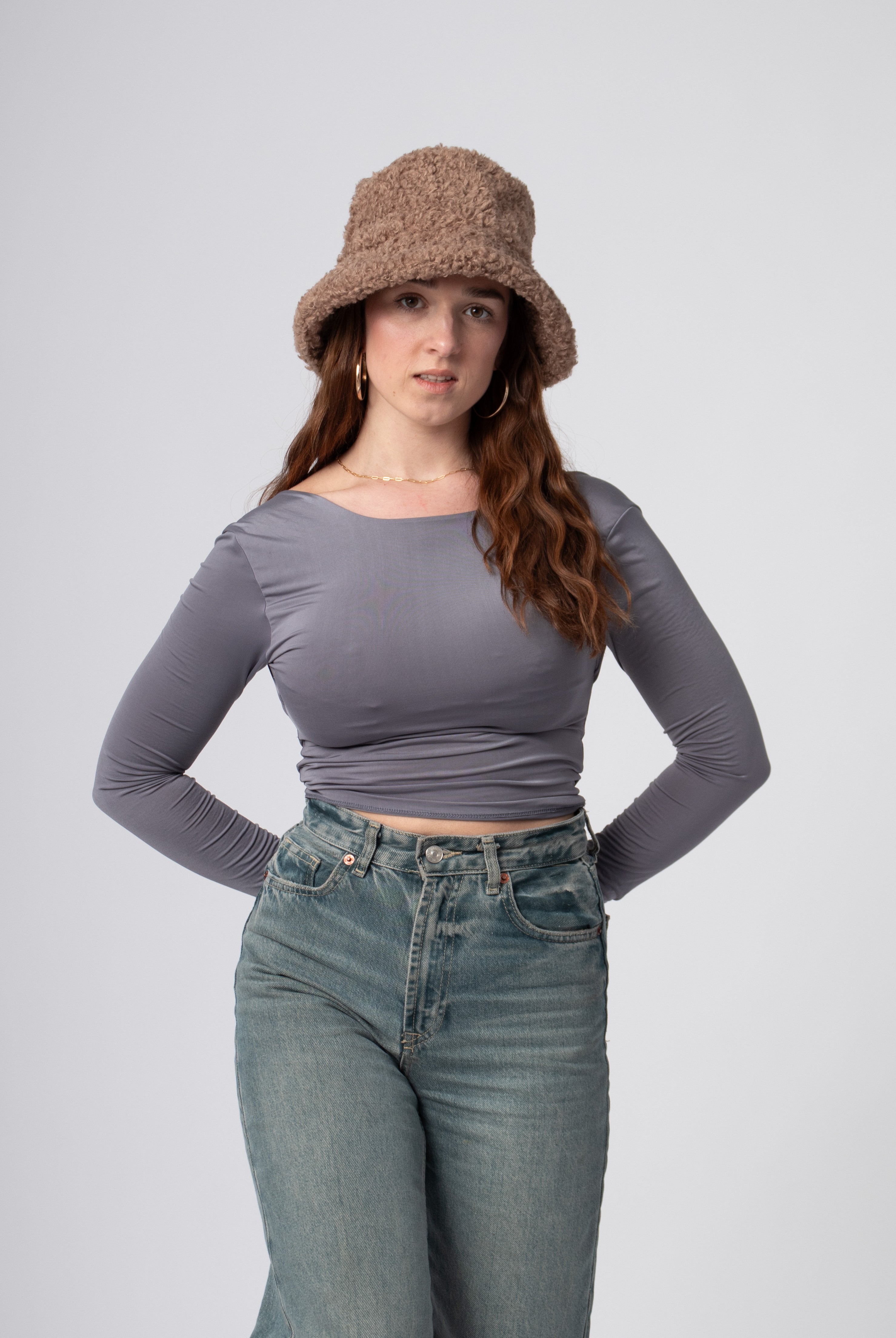 bucket hat van teddy stof bruin