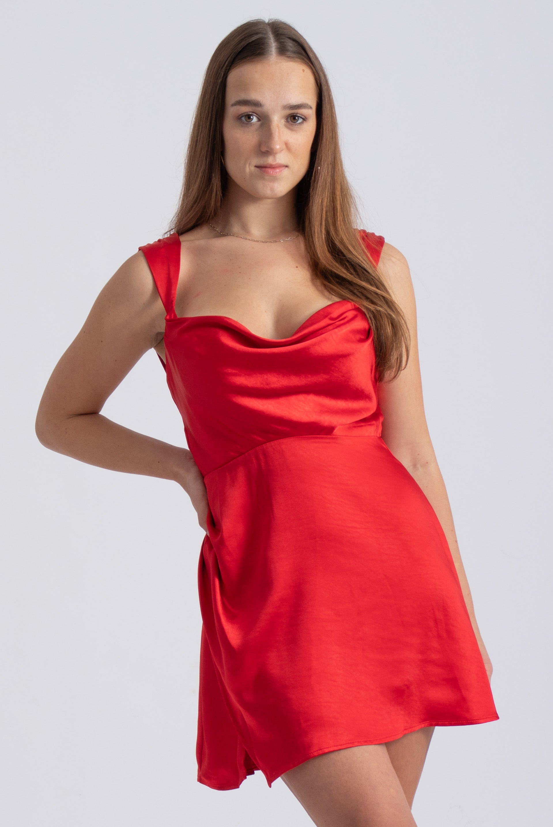 satijnen mini jurk met gedrapeerde hals rood