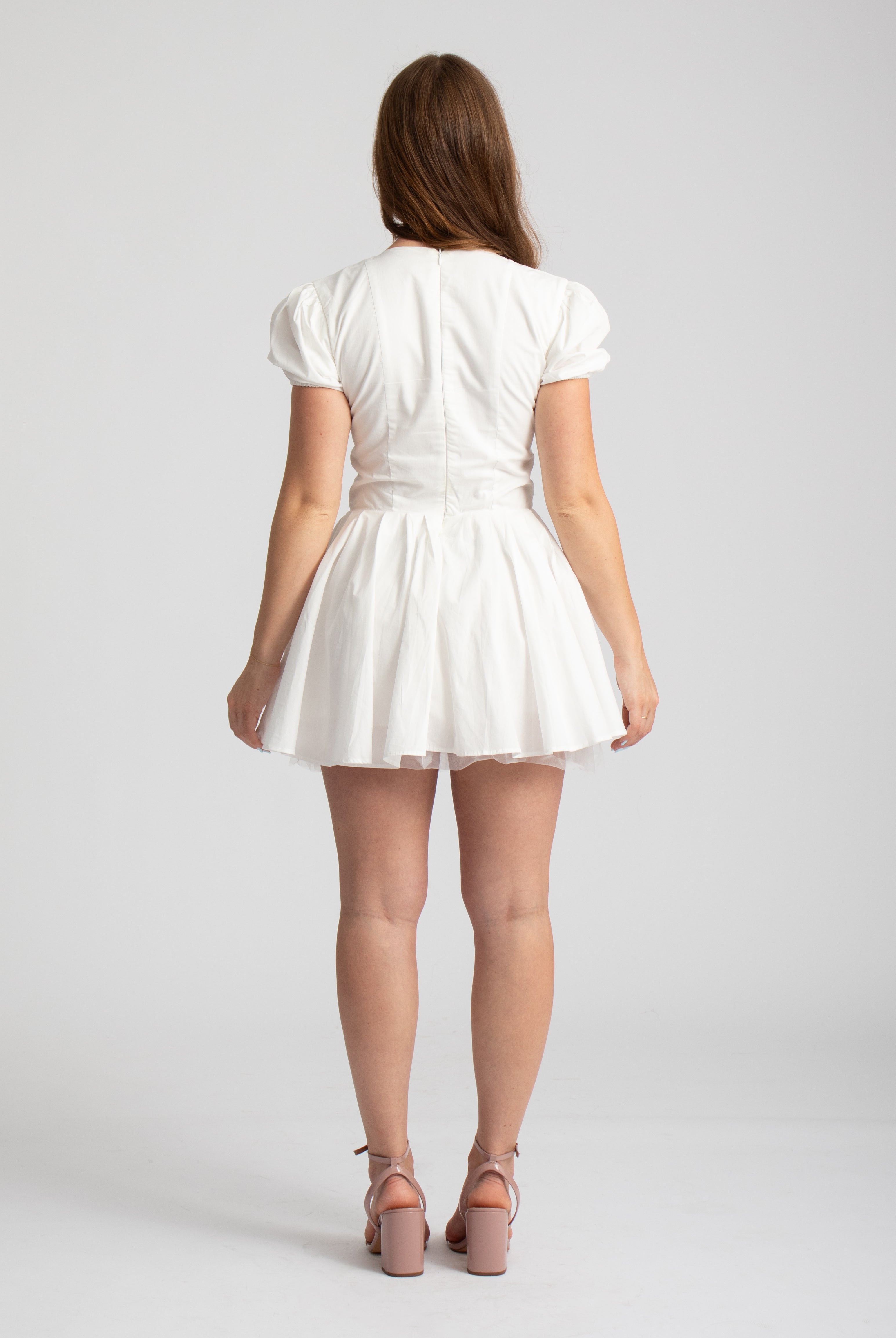 corset mini zomer jurk wit met mouwen en v-hals