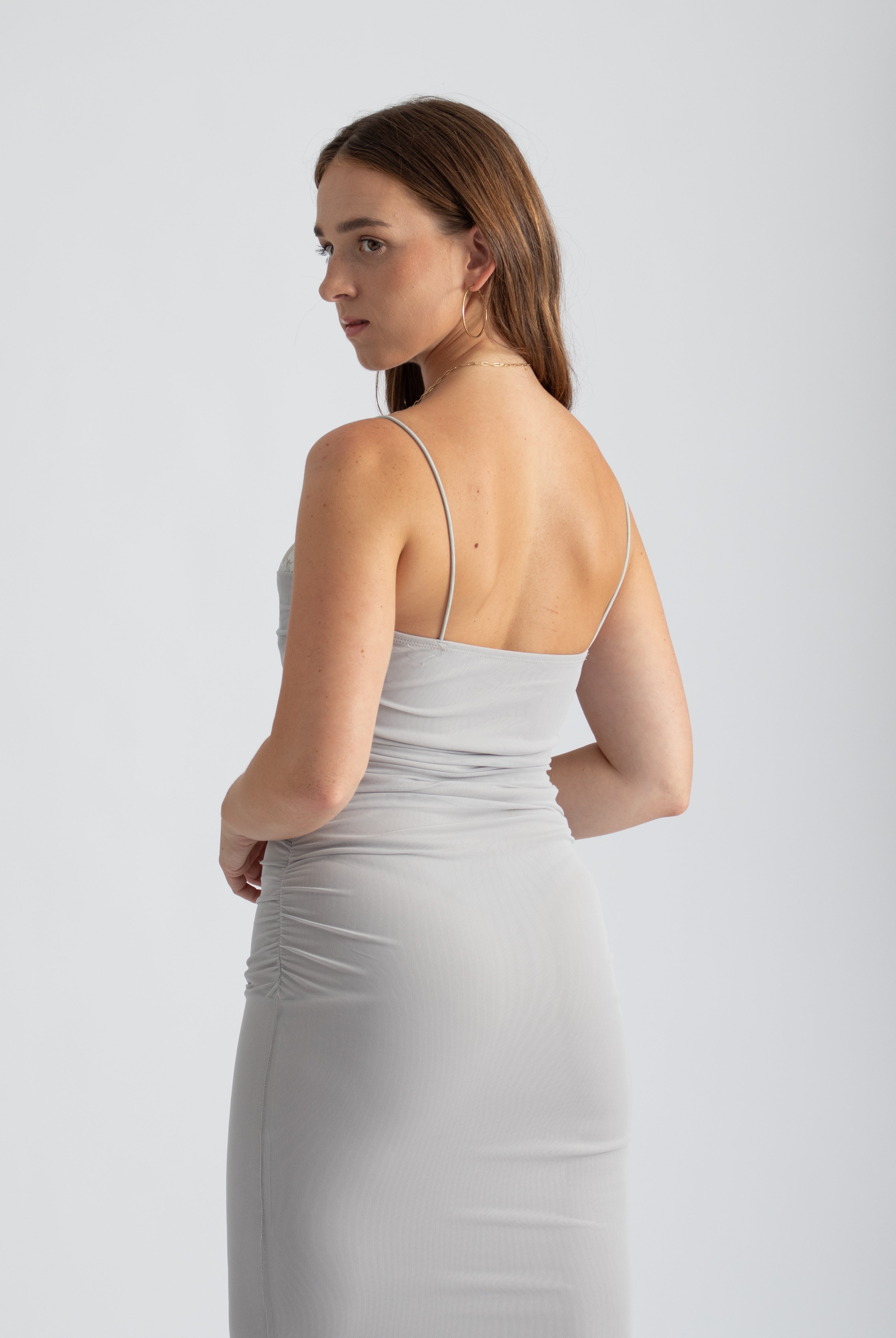 Grijze bodycon mesh maxi jurk