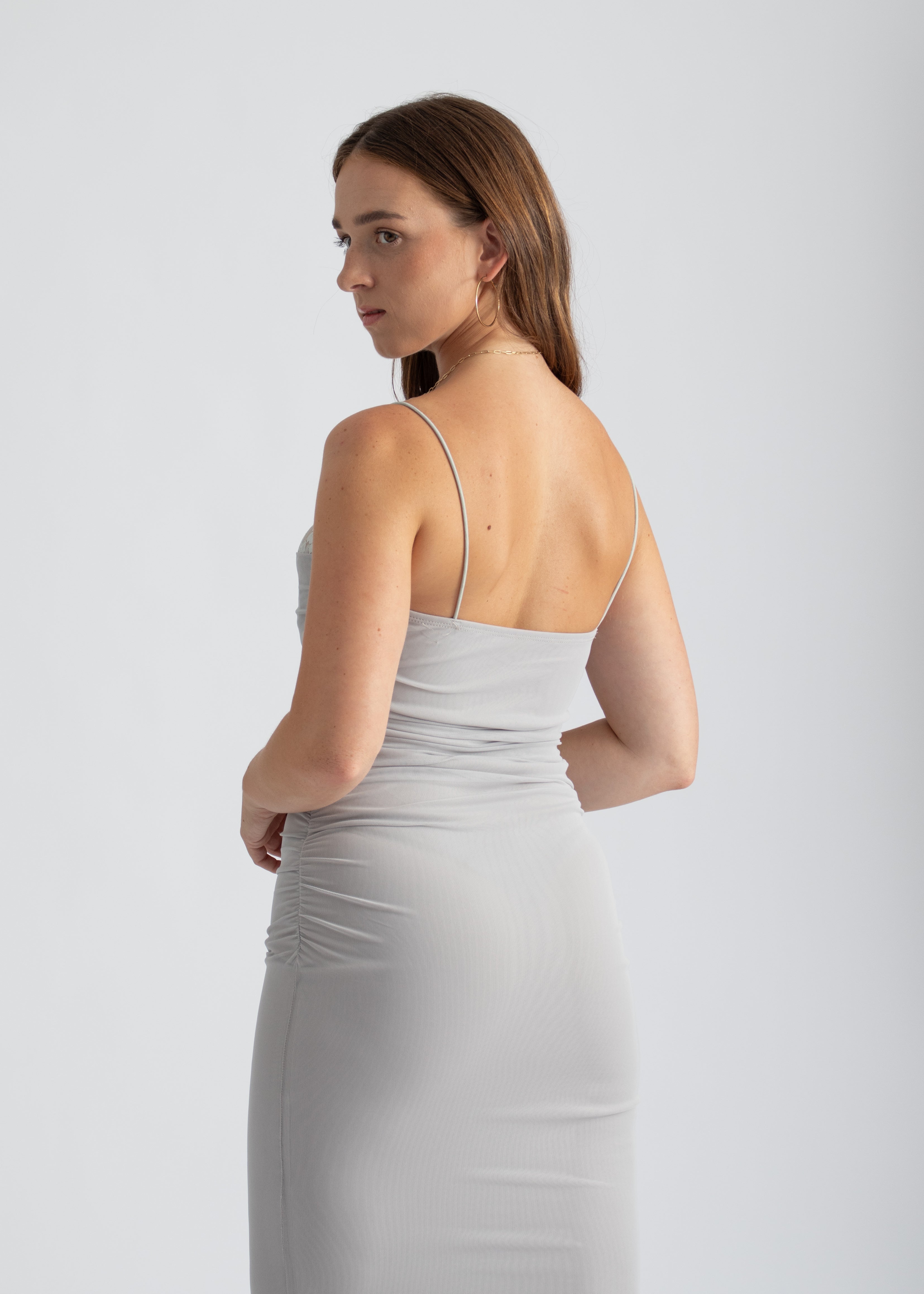 Grijze bodycon mesh maxi jurk