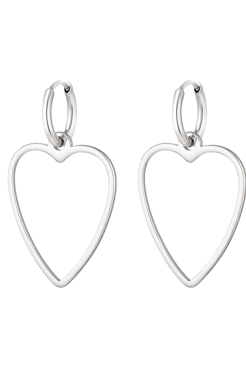 stainless steal zilveren oorbellen hartvormig
