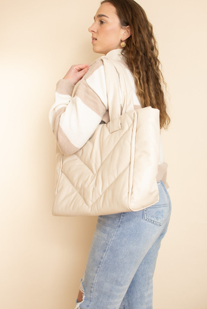 schoudertas leer zacht met ruit crème