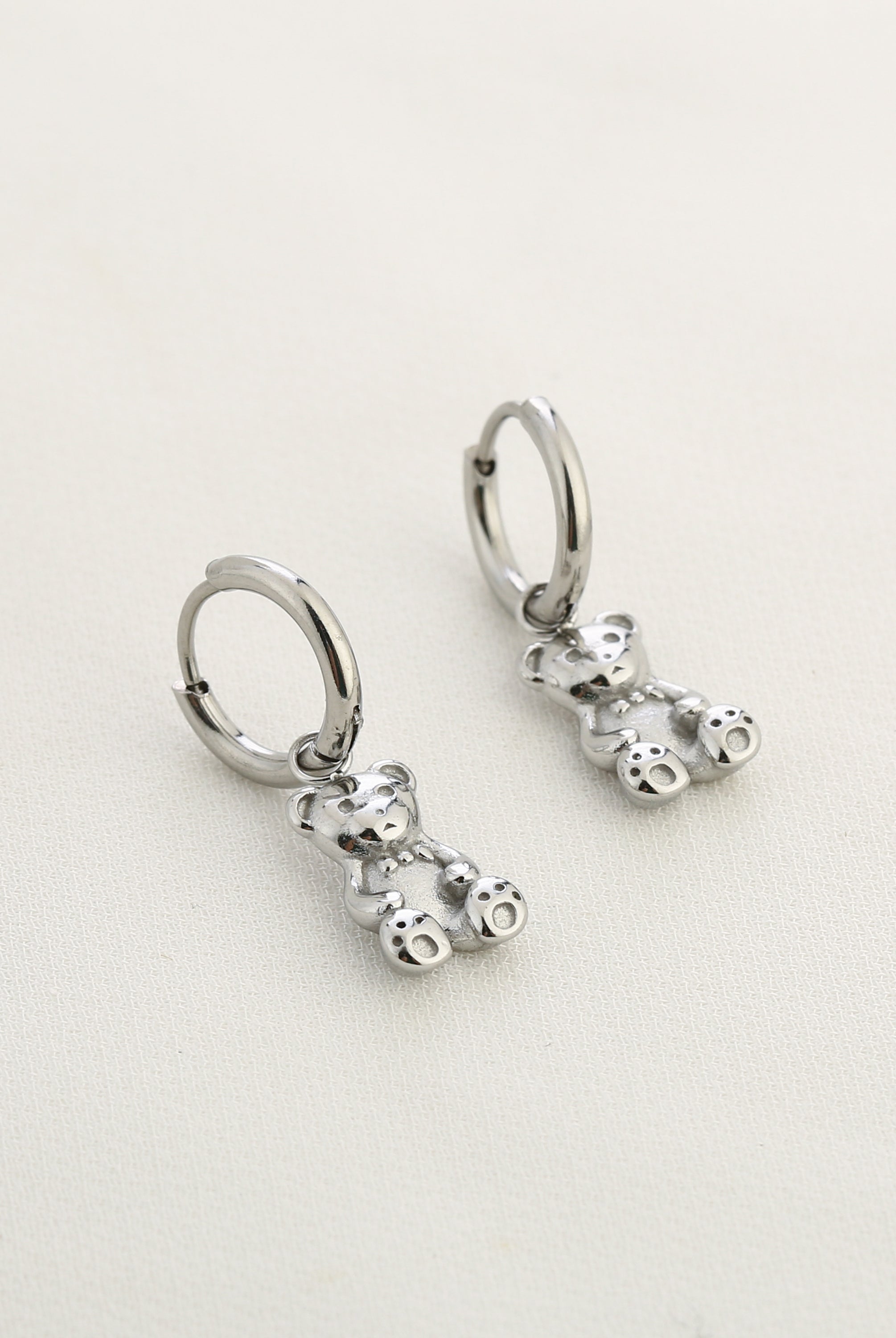 stainless steel oorbellen zilver beertjes