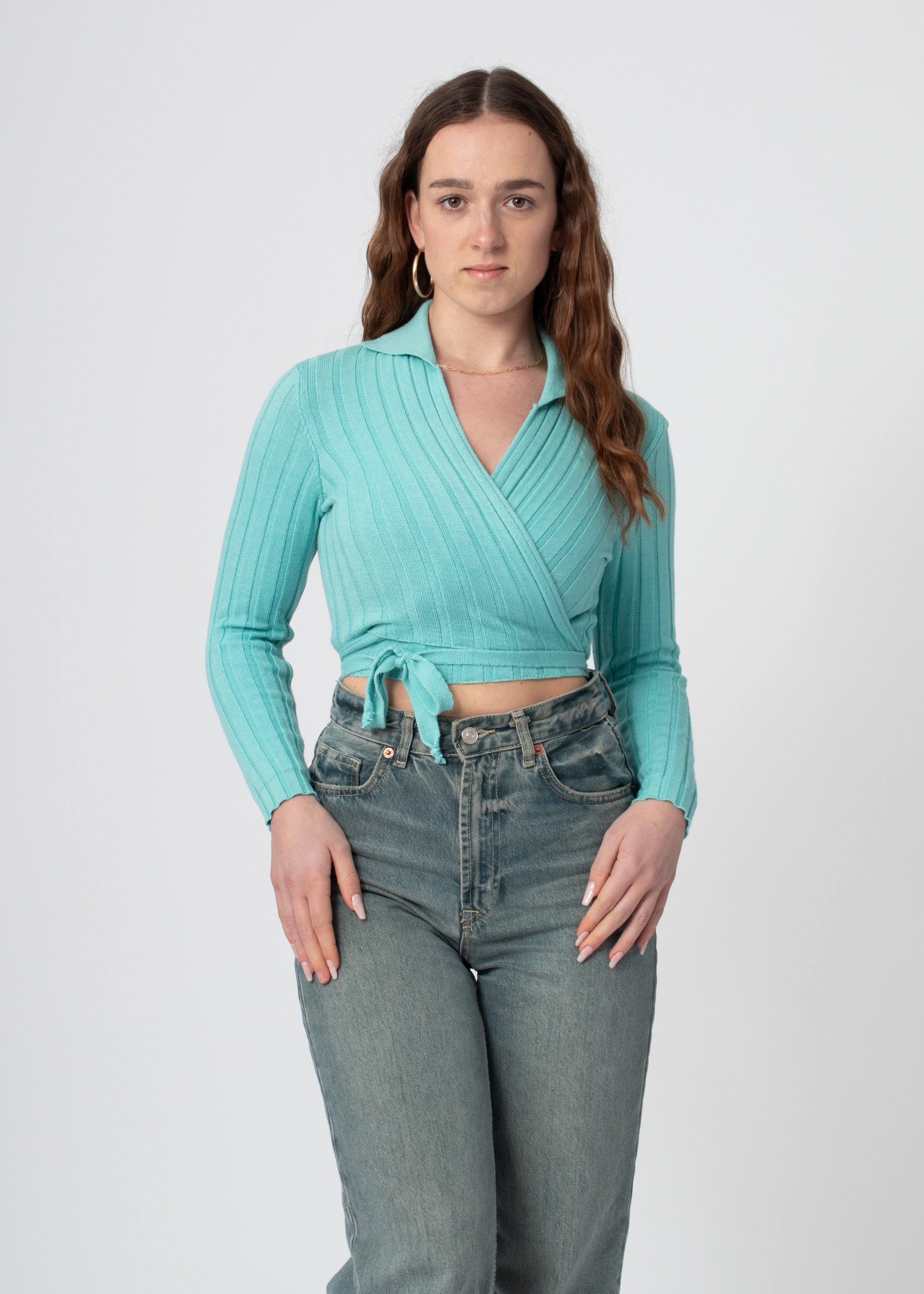 blauw geribbelde overslag top