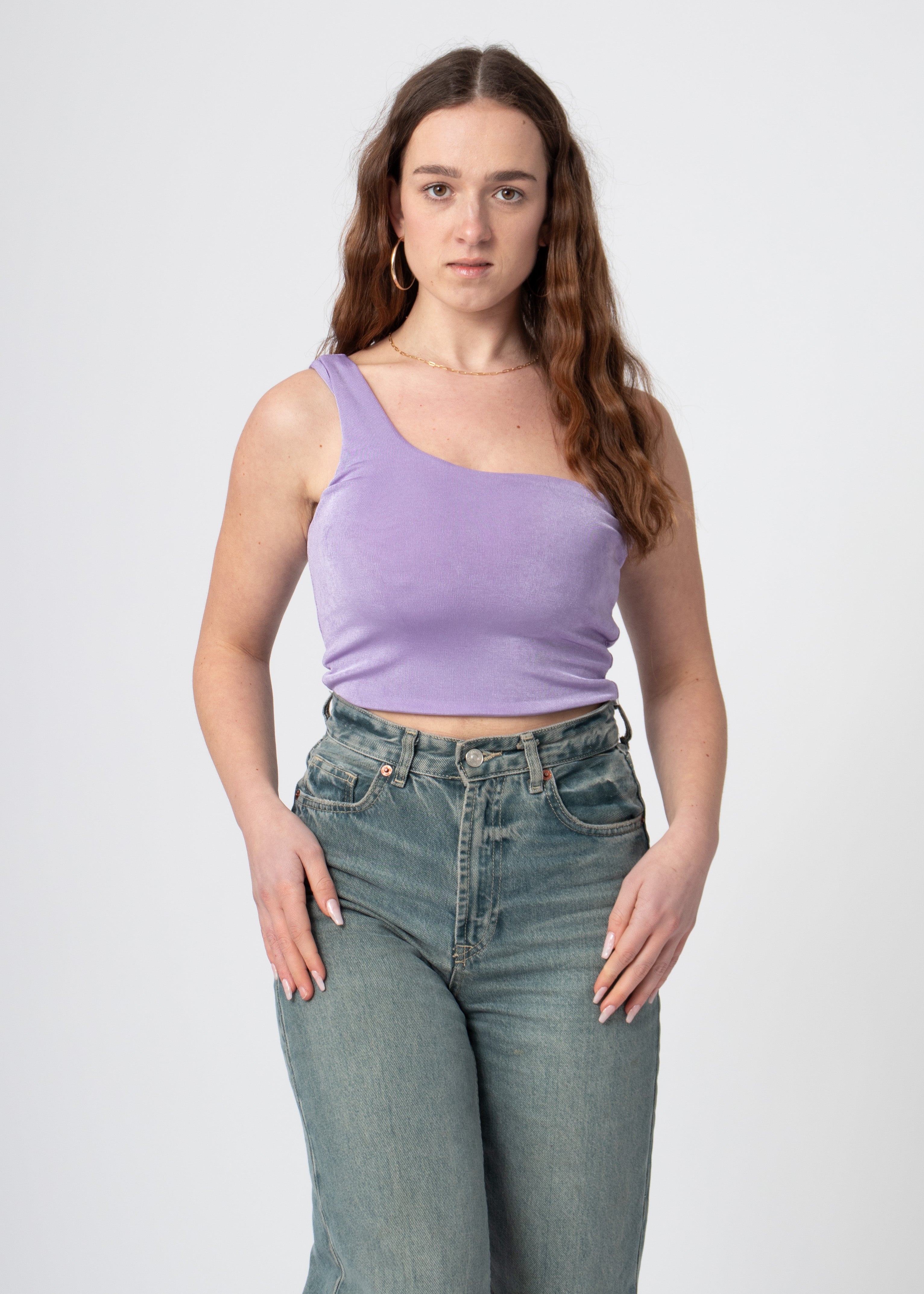 one shoulder cropped top lila